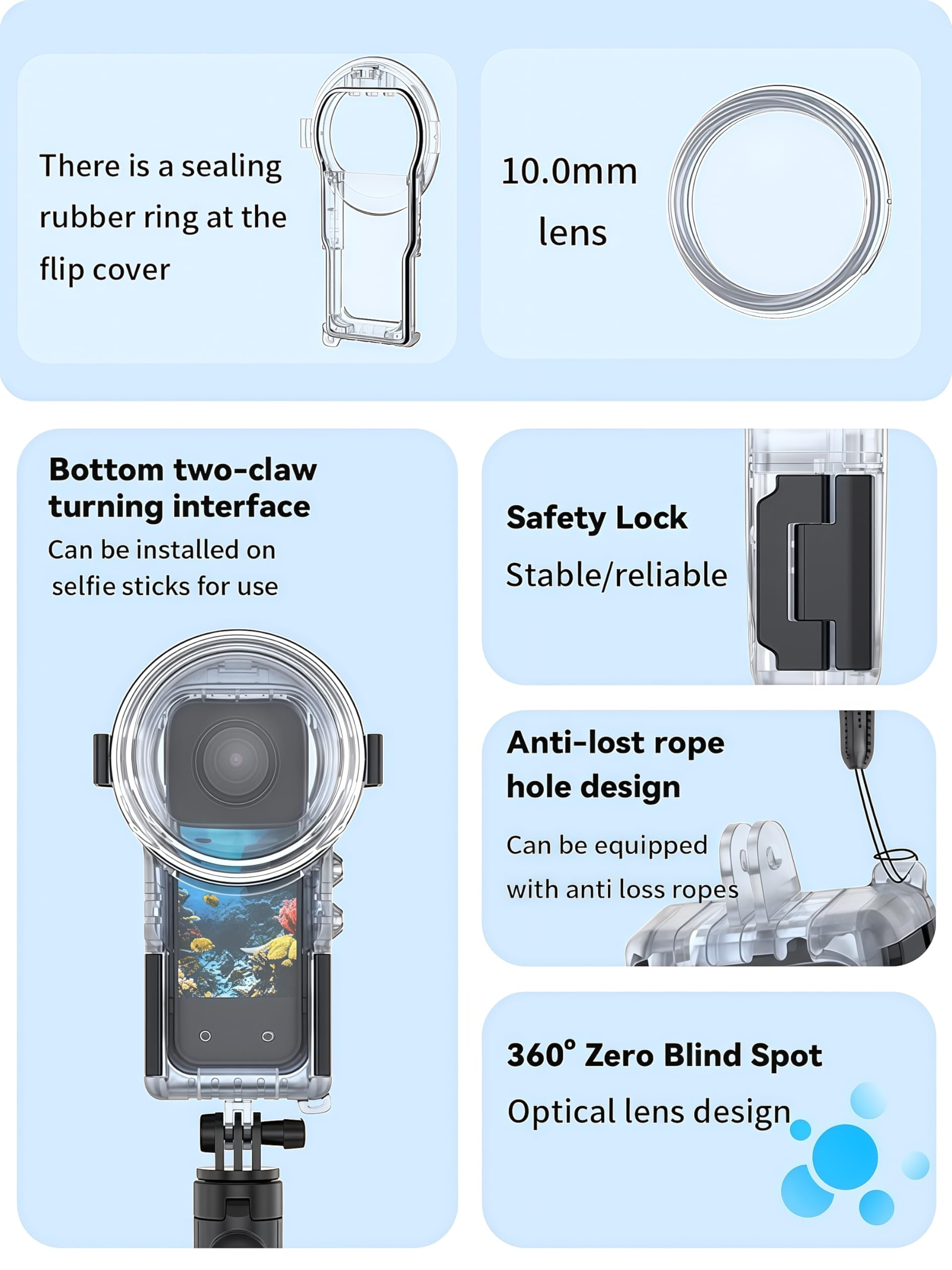 Invisible Buceo Funda Compatible para Insta360 X5-60m/196ft Bajo el Agua Buceo Carcasa Impermeable, Antivaho, Lente Ultraclara, Protección 360° para Buceo, Surf, Snorkel y Extremos Deportes
