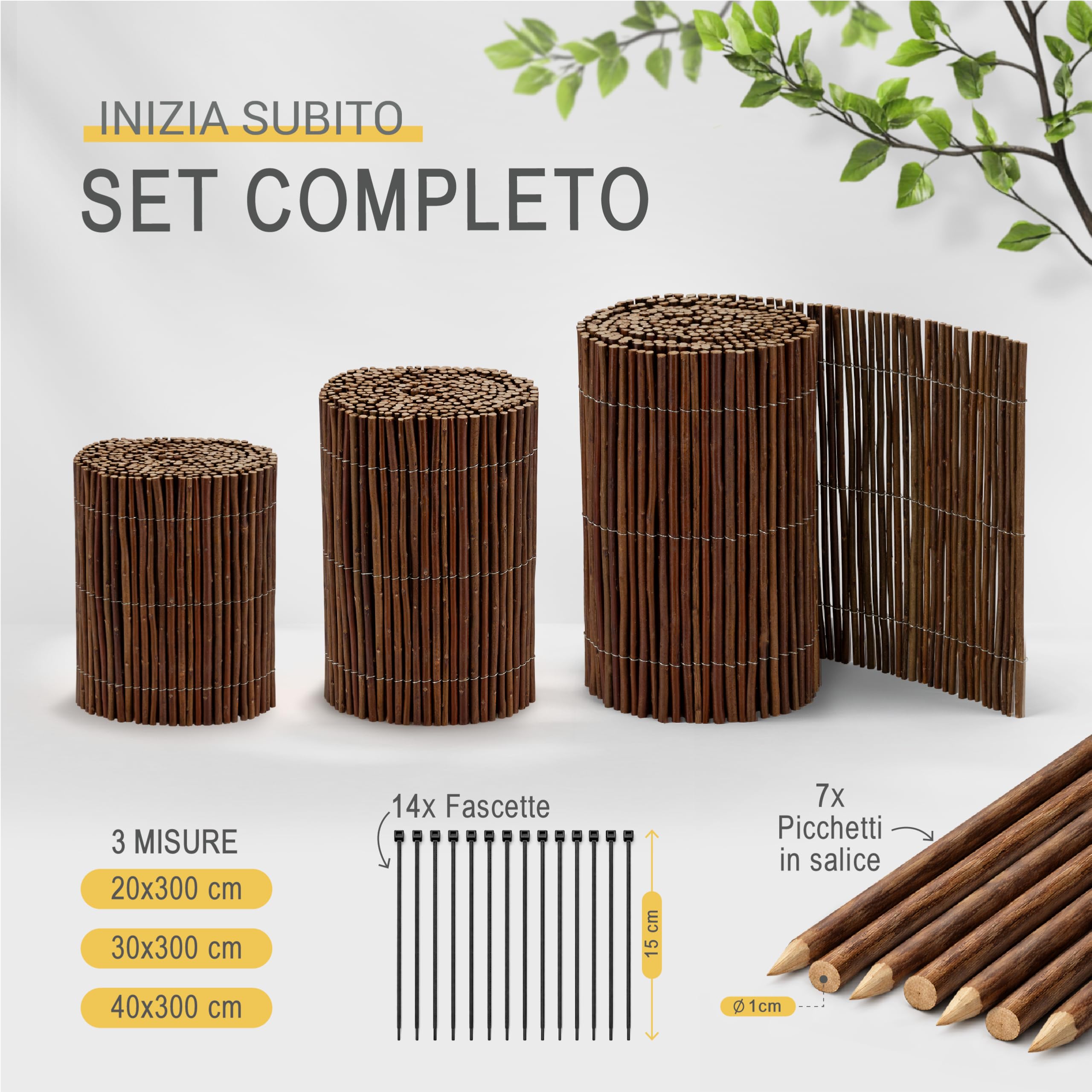 Sol Royal Bordura Giardino in Salice 40 cm alto – Recinzione in Vimini Flessibile con 7 Picchetti e 14 Fascette – Bordatura del Prato, Pannelli per Recinzione Giardino Esterno 40x300 cm – WB79