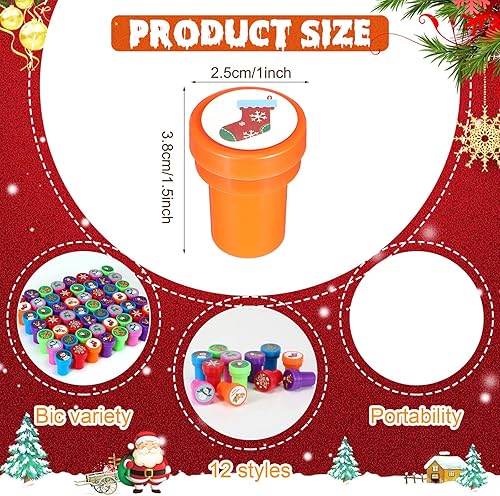 Miniatura 2 de Cholemy 100 sellos navideños surtidos de Navidad, sellos de Navidad con tinta propia para niños, sellos de plástico de Navidad para recuerdos de