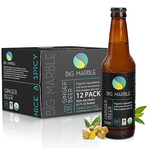 Big Marble Cerveza de jengibre orgánica agradable y picante, 12 onzas líquidas (12 botellas de vidrio)