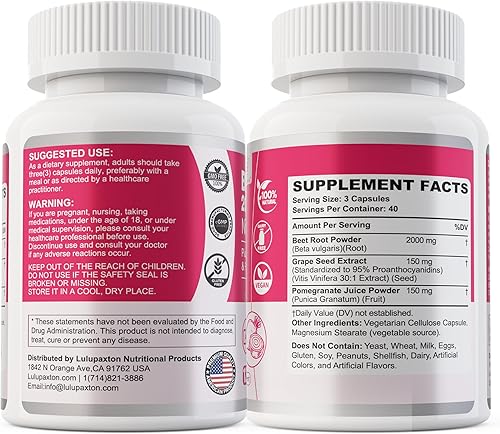 Miniatura 9 de Cápsulas de raíz de remolacha de 2000 mg de suplementos de óxido nítrico con extracto de semilla de uva, extracto de granada que apoya