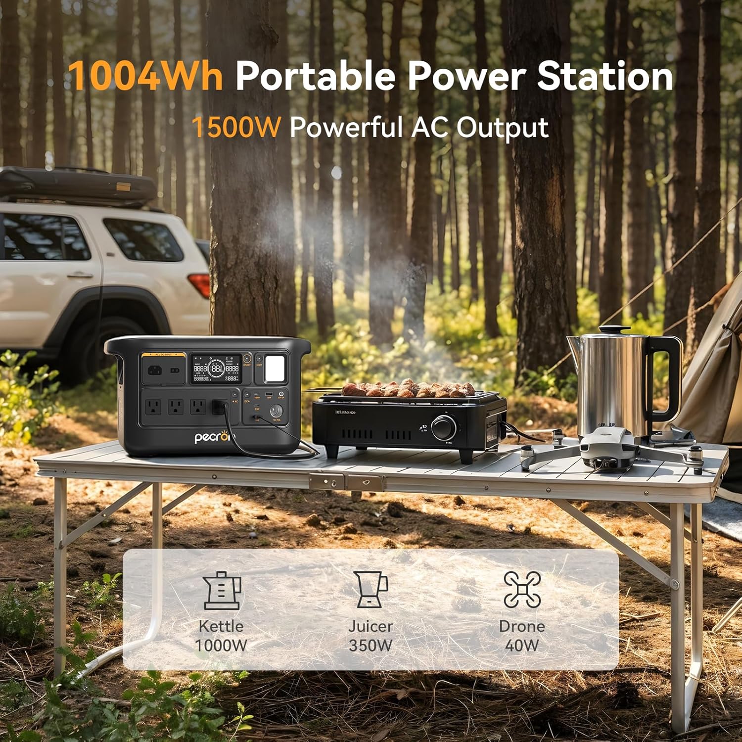 PECRON F1000LFP Portable Power Station, 1500W, 1004Wh LiFePO4 Battery Solar Generator, UPS, Fast Charging, Perfect Power Backup for Camping, Home Use, RV(Solar Panel Optional)