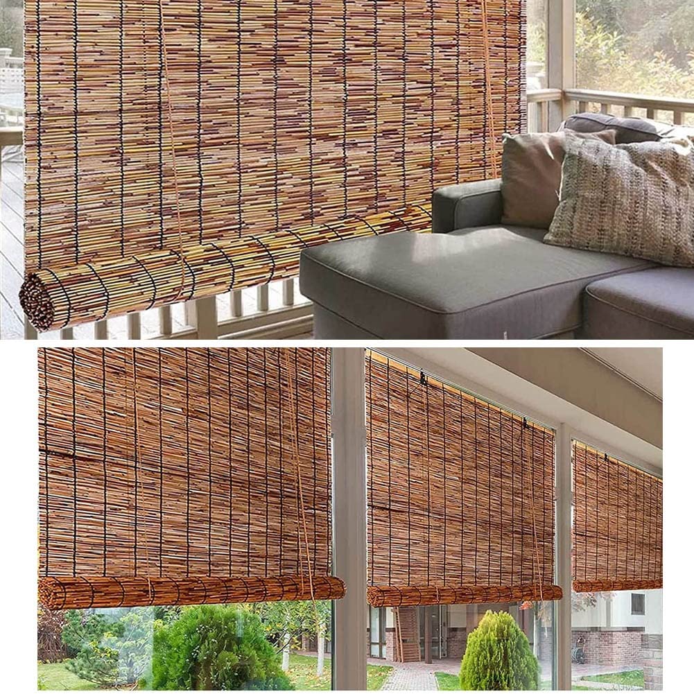 Naturalne Bamboe Rolgordijn, Riet Roman Rolety dla Binnen/Buiten/Tuin/Ramen, Drewniana Zasłona Okienna, Carbonized Color (Size : WxH60x160cm(24x63inch))