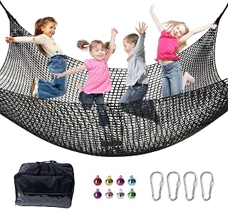 Climbing Net for Kids - 14.8FT x 9.9FT Double Layers Heavy Duty Playground Safety Net, Climbing Cargo Net for Tree House Tree Fort, Back Yard, Jungle Gyms, Monkey Bar Security Mesh(Black)