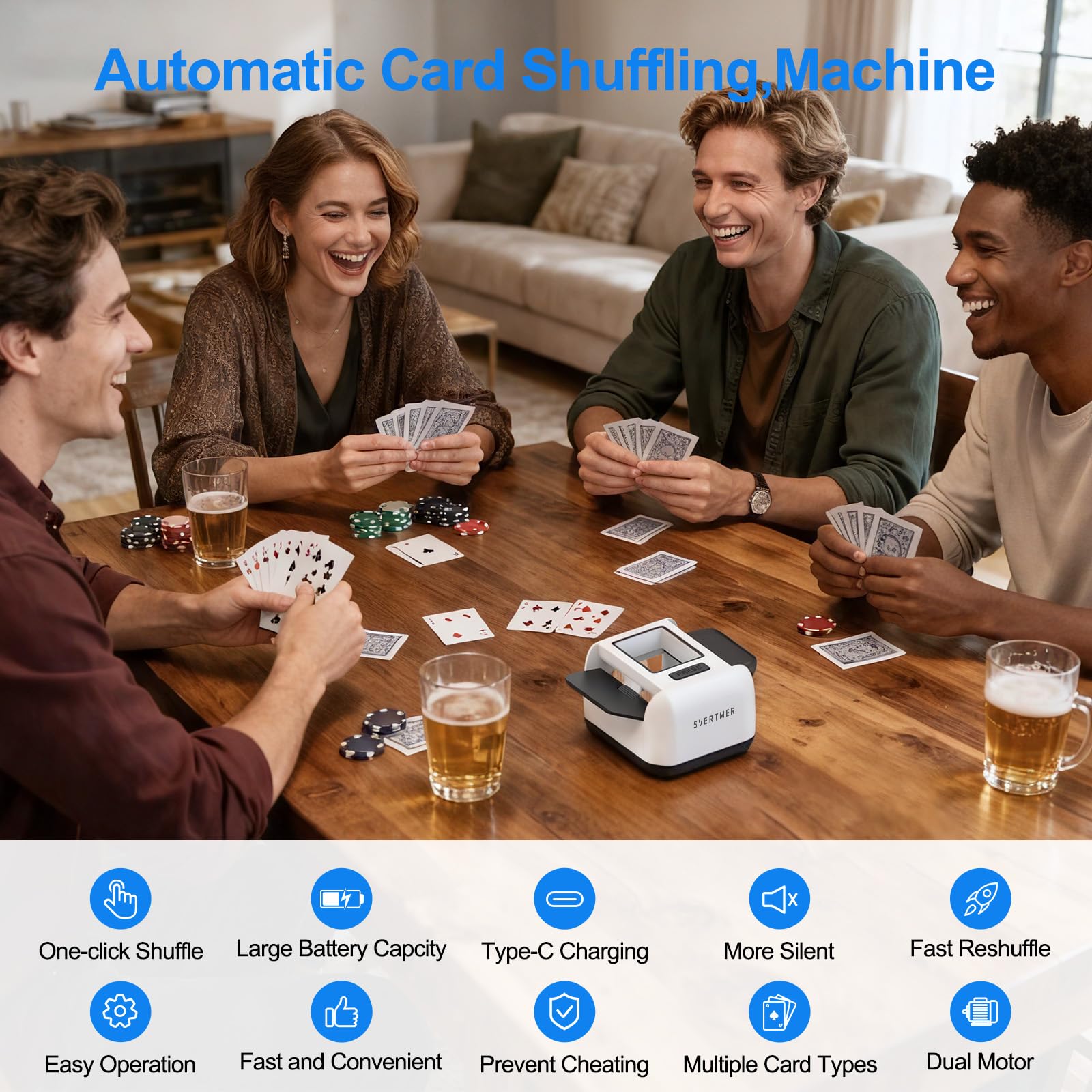 Automatic Card Shuffler|1-2 Deck Electric Card Shuffle Machine|Portable Rechargeable Batteries of Poker,Blackjack,Uno,Skip-Bo,Phase 10 More Playing Shuffler for Home Game,Travel