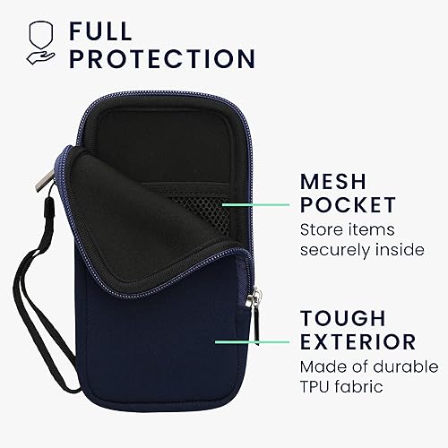 Miniatura 3 de kwmobile Bolsa de neopreno para teléfono tamaño XXL - 7 pulgadas - Funda universal para celular con cremallera, correa para la muñeca, color azul