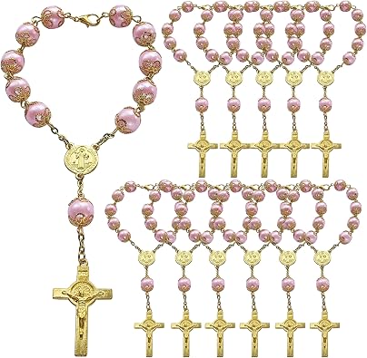 12 Pcs Quinceanera favors - Simulated Fuchsia Color Pearl Decade Rosary/Sweet 15