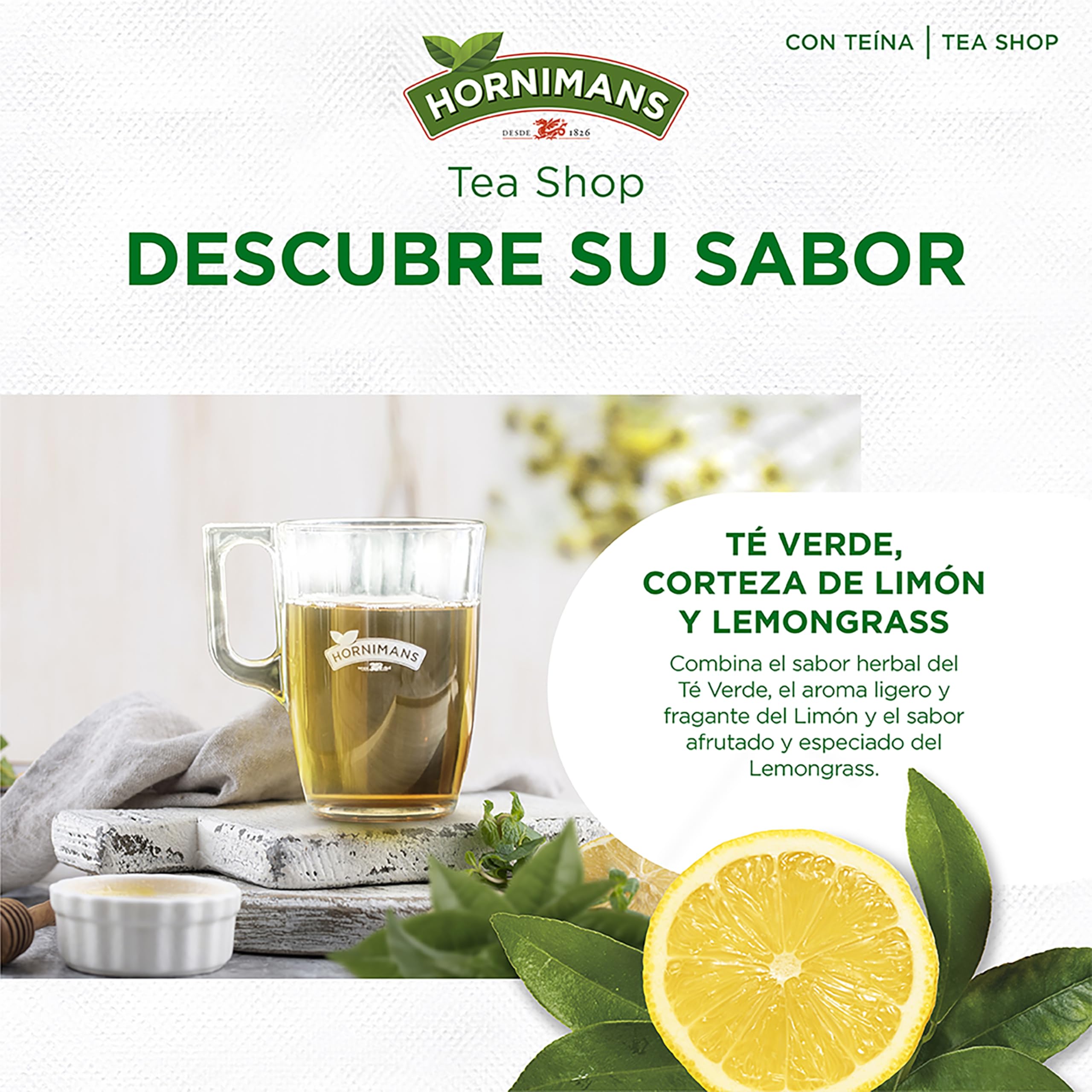 Hornimans Té Verde al Limón Ingredientes 100% Naturales | 20 bolsitas | Con Teína