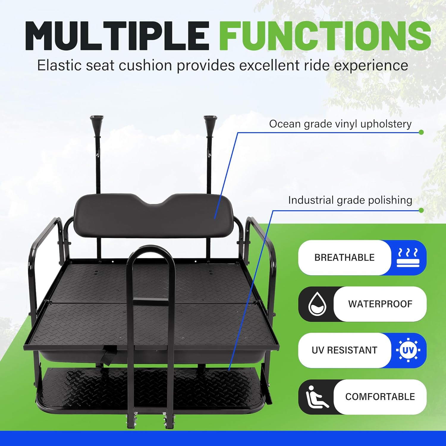 Rear Flip Seat Back Seat w/Grab Bar Compatible with 2004-Up Club Car Precedent/Tempo/Onward Gas or Electric Models Folding Back Kit with Seat Roof Support Black