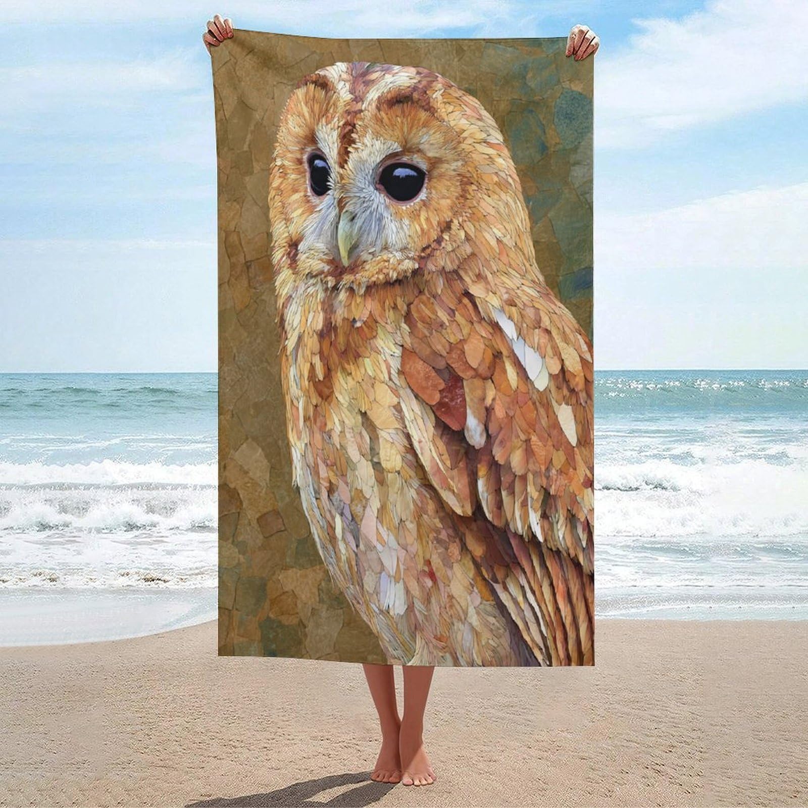 LSRCPD Tawny Owl Beach Towel Sand Free Microfiber Large Shower Towels Multipurpose Absorbent for Bathroom Pool 130x80 CM