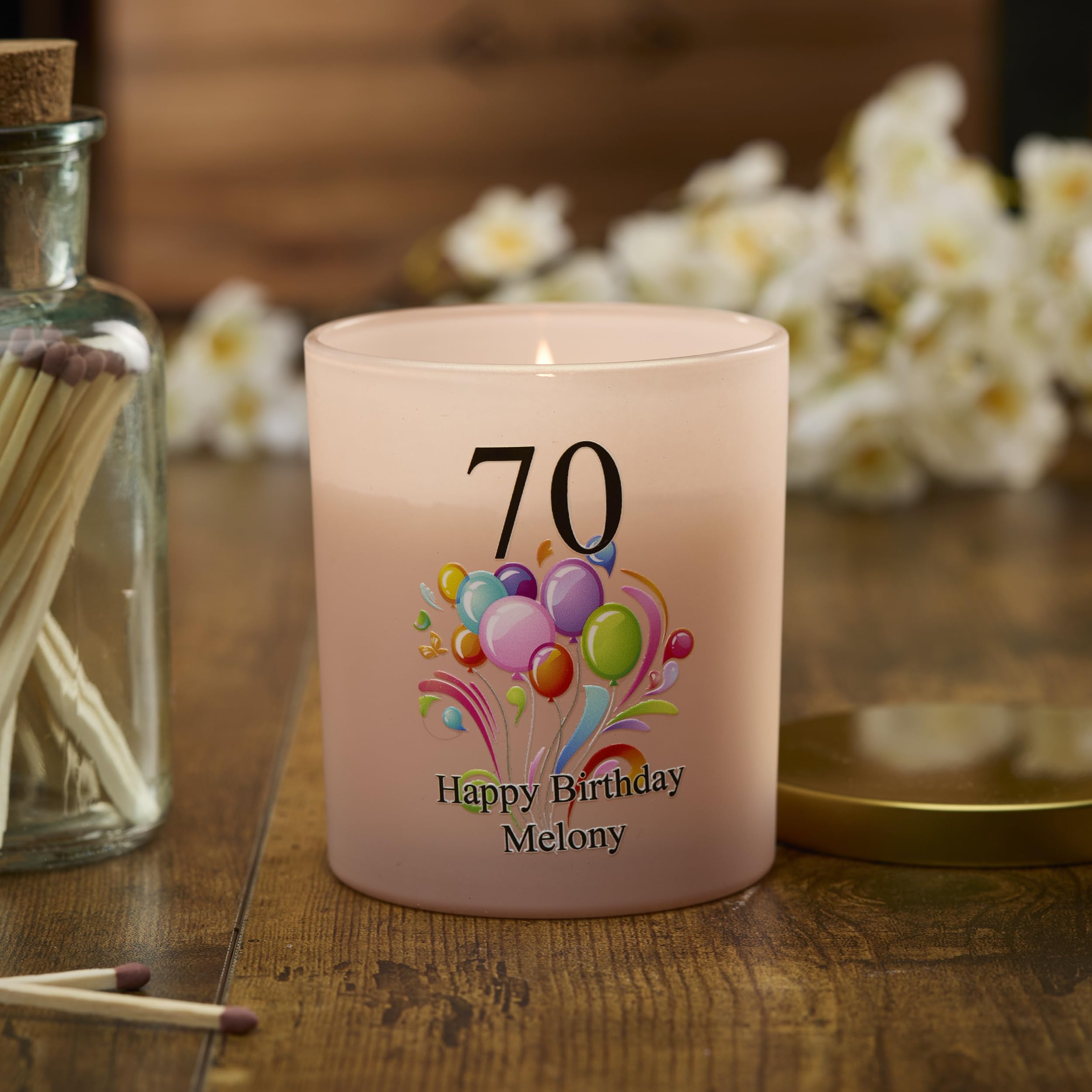 Beautiful Pink Happy Birthday Jar Candle Gift Any Age and Name Gift for Her 18th 21st 30th 40th 50th 60th 70th 80th (Lavender)