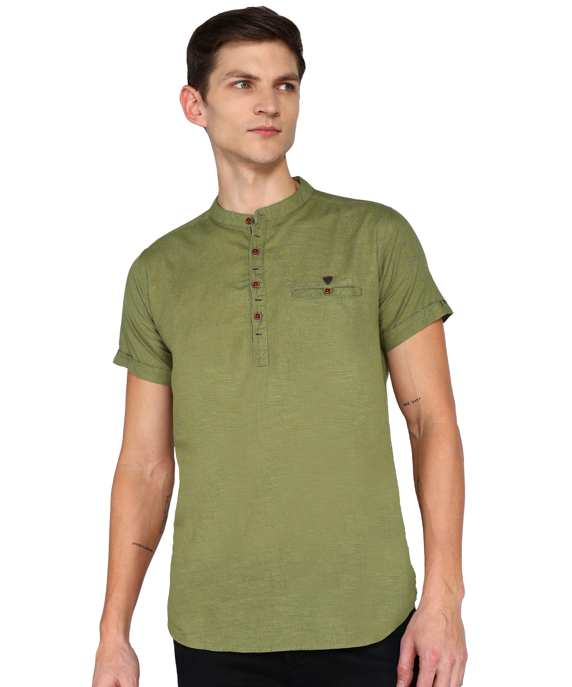 kuons avenue Men's Linen Cotton Half Sleeve Slim Fit Short Kurta | Casual Kurta-picture-11