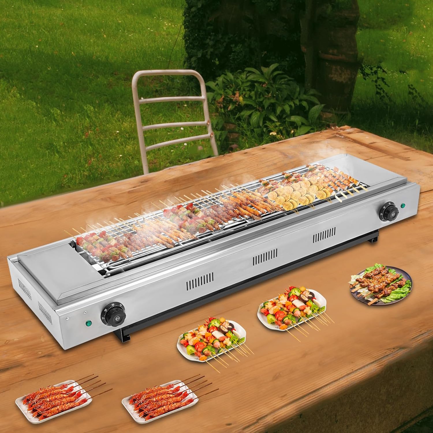 Electric Barbecue Grill, BBQ Grill Indoor Electric Griller 3000W Smokeless Grill with Adjustable Temperature Control Indicator Lights for Barbecues, Parties, Decks, Patios, Restaurants