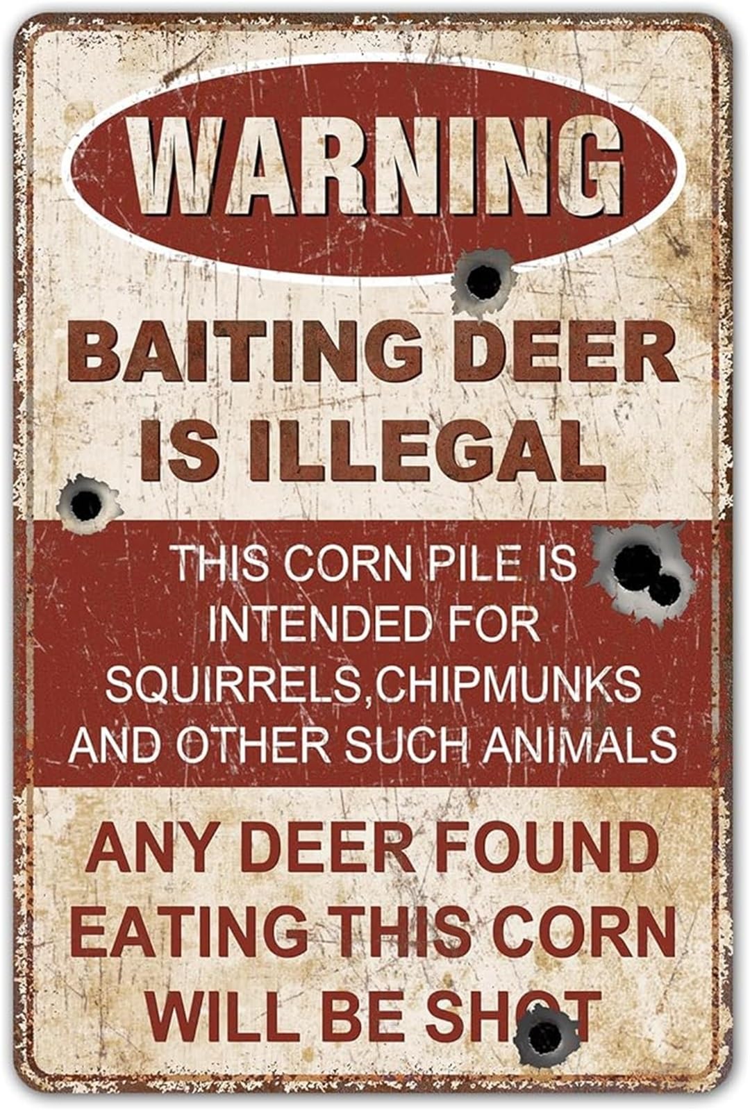 NWPNLXEA Baiting Deer Illegal Warning Metal Tin Sign Educational Hunting Sign for Cabin or Garage 8 X 12 in