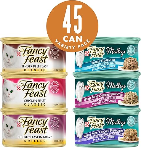 Miniatura 2 de Purina Fancy Feast Paquete variado de alimentos húmedos para gatos, colección de aves de corral y carne de res, (45) latas de 3 onzas