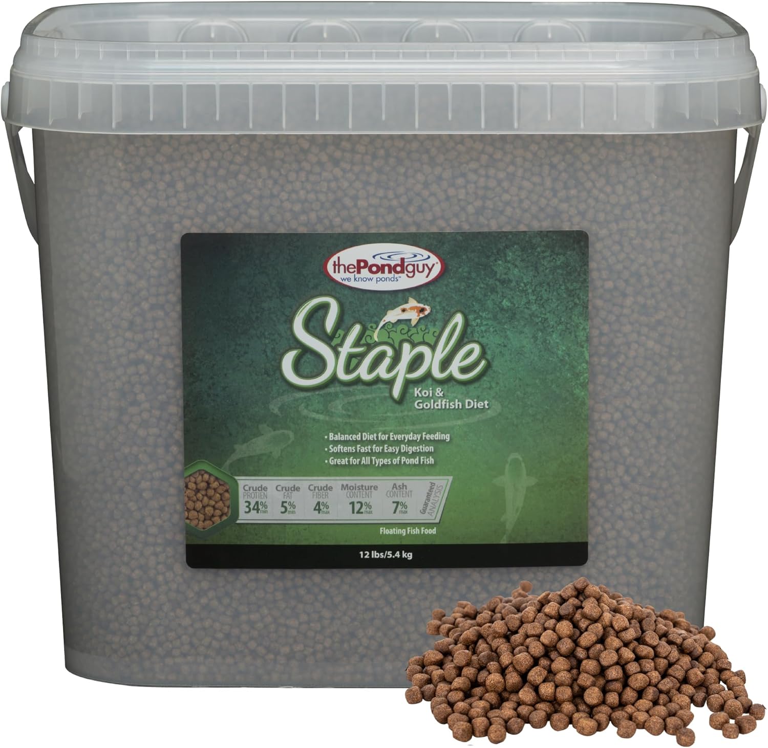The Pond Guy Staple Fish Food for Backyard Koi & Goldfish, Choice Floating Pellets for Fish Wellness & Health, Smart Nutrition for Clean Ponds, 12 lbs