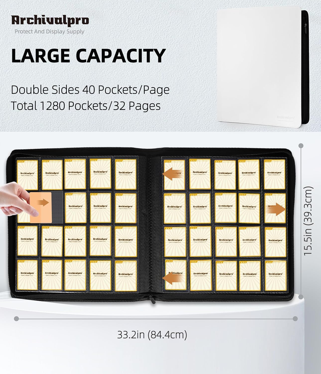 Trading Card Binder, 20-Pocket Side Loading No Ring Album - Holds 1280 Cards in 32 Pages for TCG & Sports Collectibles(White)