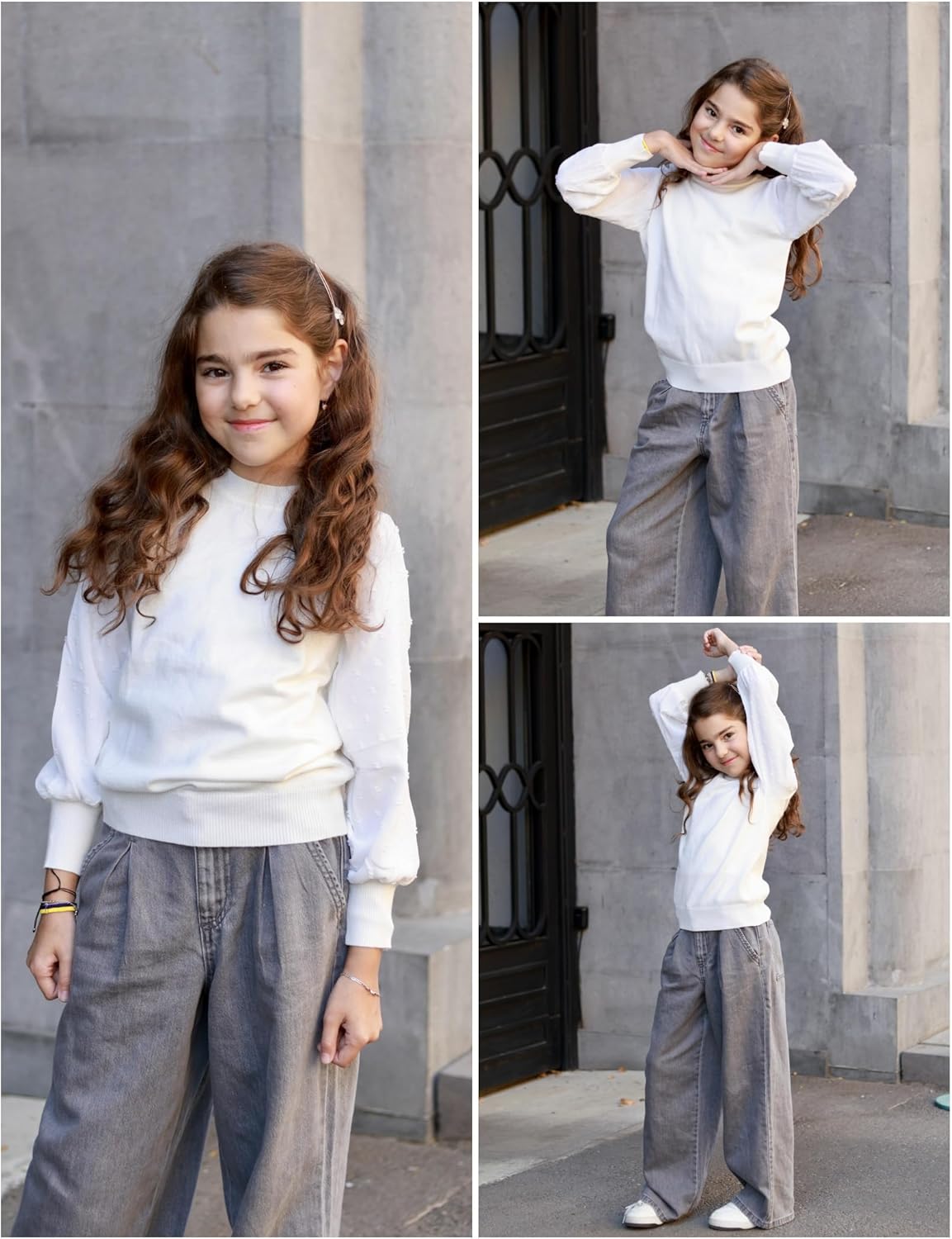 Arshiner Girls Puff Long Sleeve Sweaters Crewneck Lace Polka Dot Casual Knit Tops Pullover Jumper Outwear for Kids - Image 6