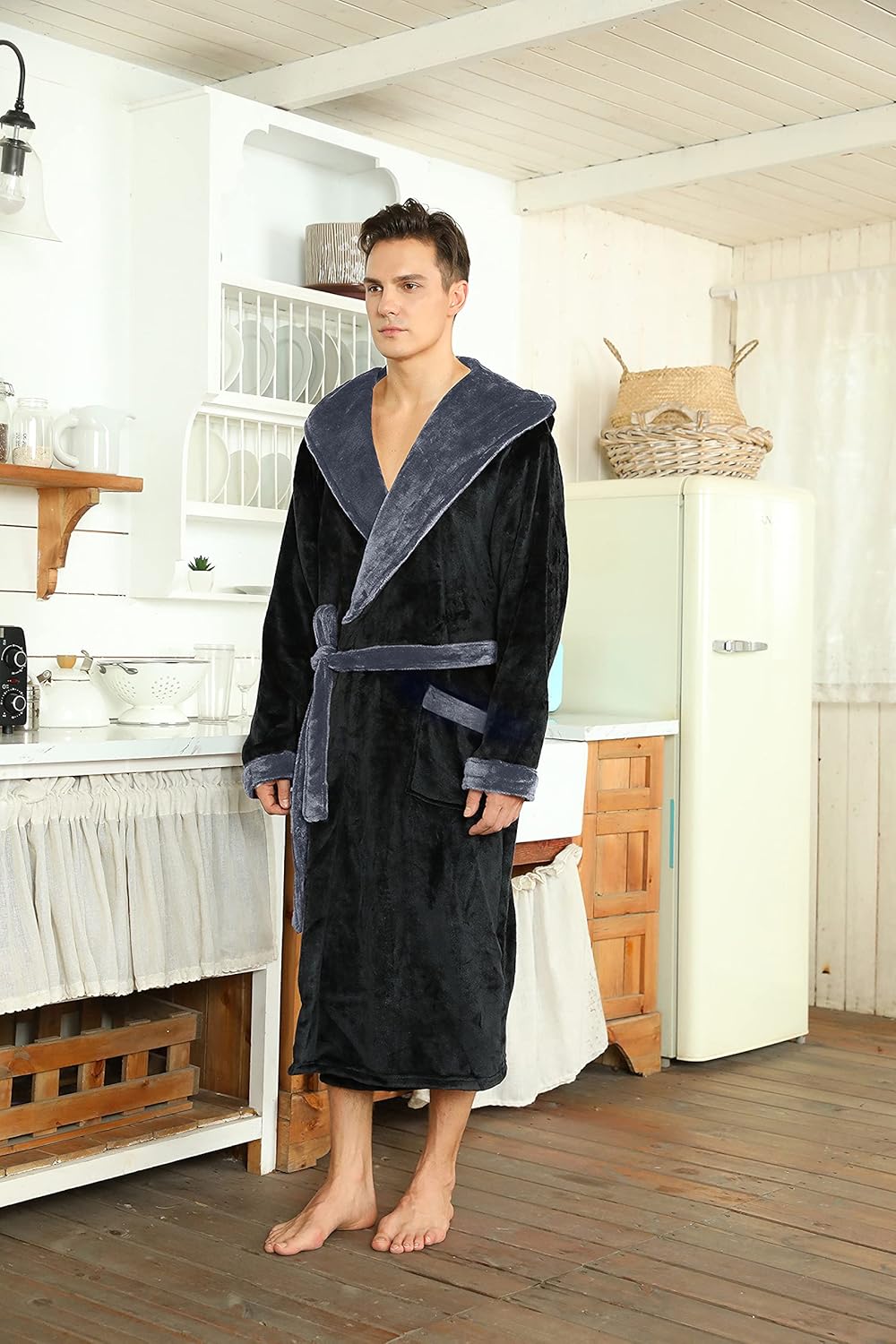 U2SKIIN Mens Hooded Robe, Plush Robes for Men Long Fleece Bathrobe - Image 3
