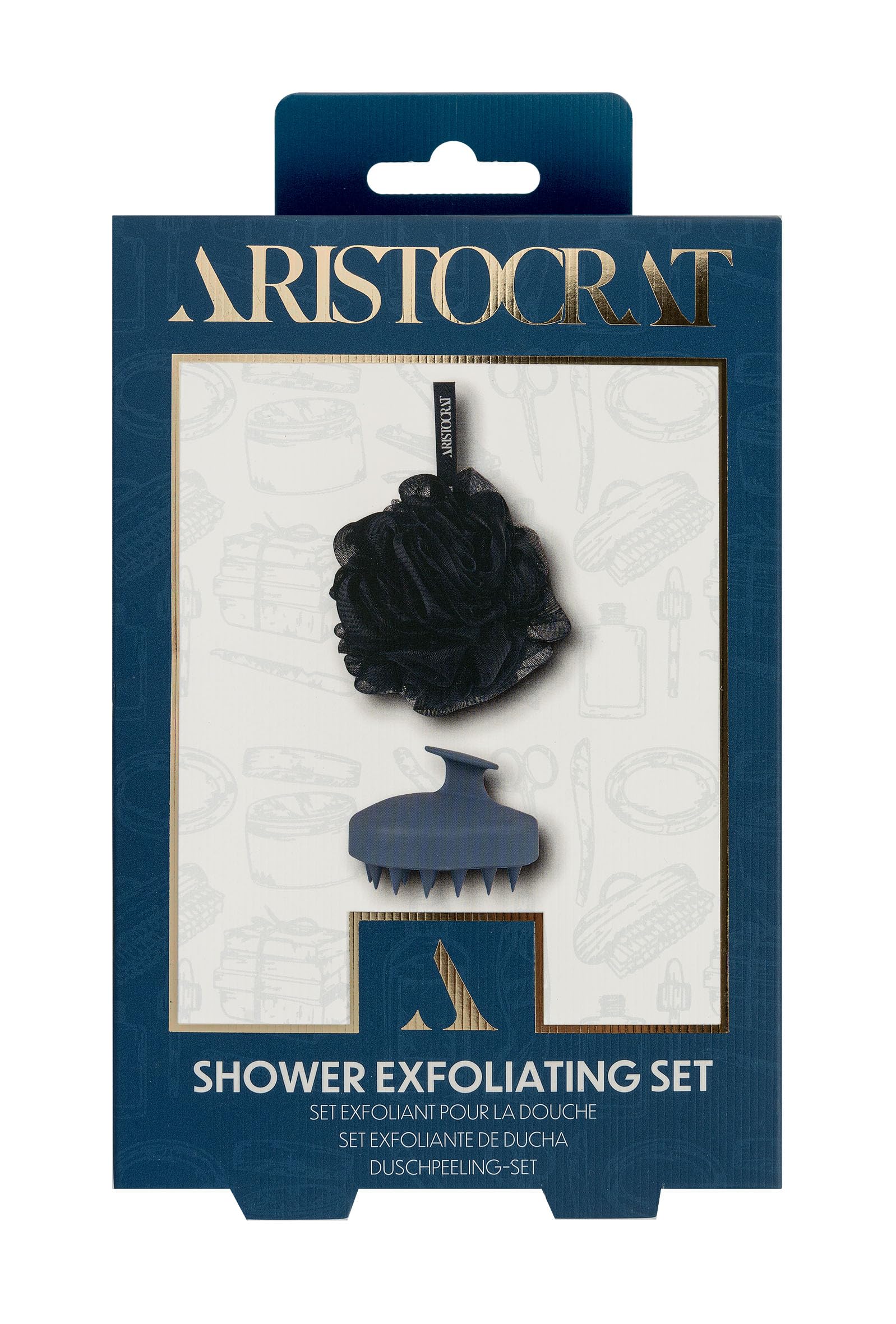 Aristocrat Shower Exfoliating Set - Blue Silicone Shower Brush & Pouf - Deep Cleansing & Gentle Exfoliation