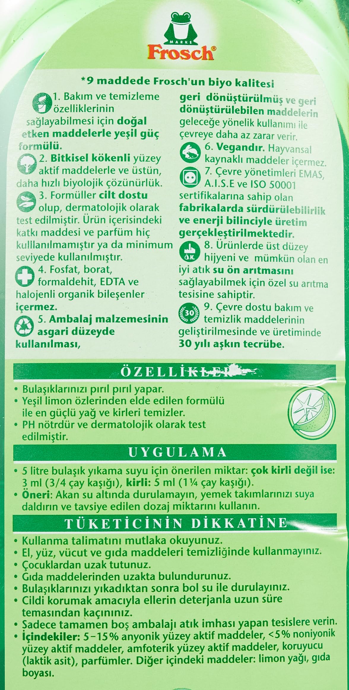 Frosch Yeşil Limonlu Bulaşık Deterjanı (1 x 750 mL) 3lü paket