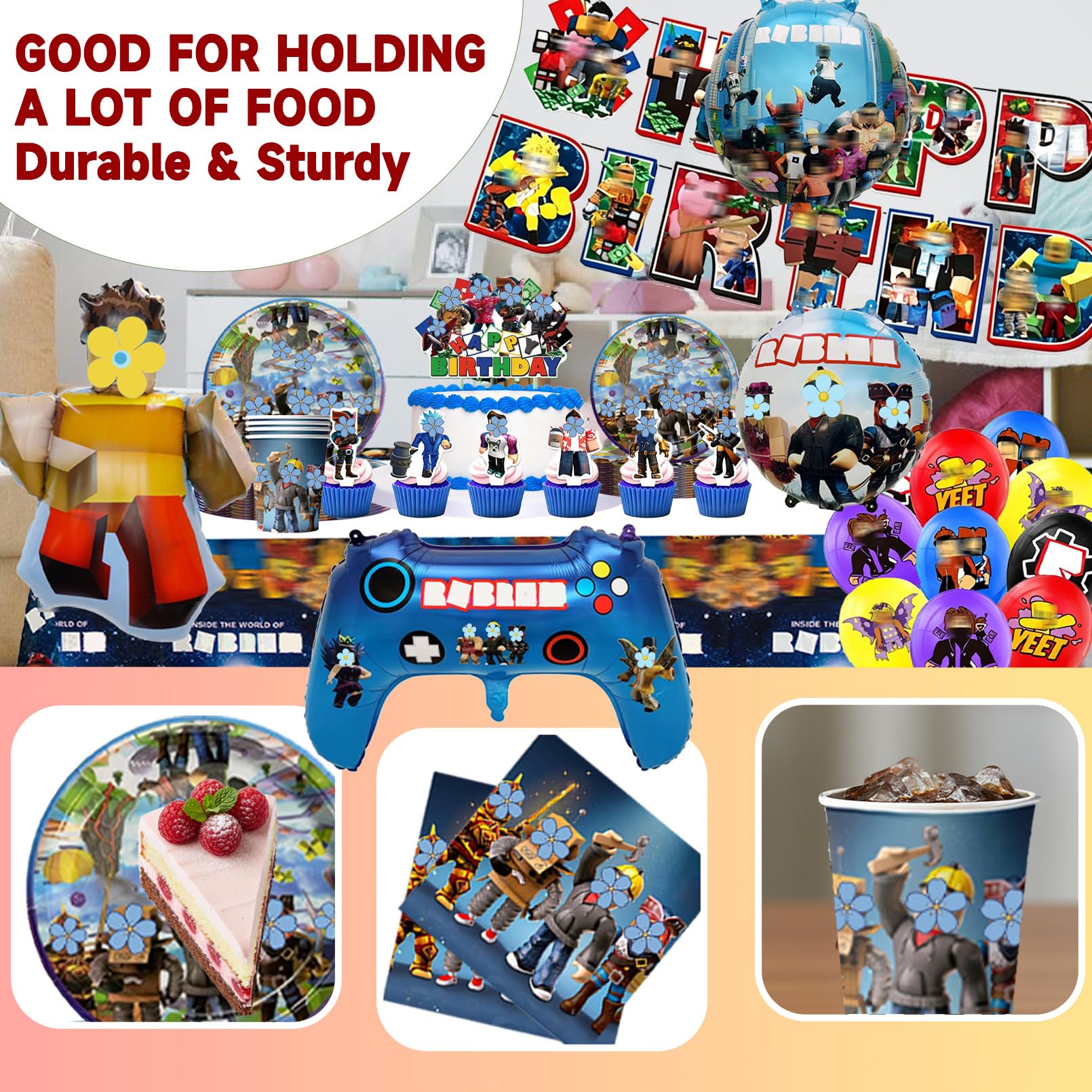 Set Stoviglie Compleanno Roblx ,Decorazioni Festa Roblx Compleanno , Include Tovaglia, Piatti Carta, Striscione, Decorazioni Compleanno per 10 persone