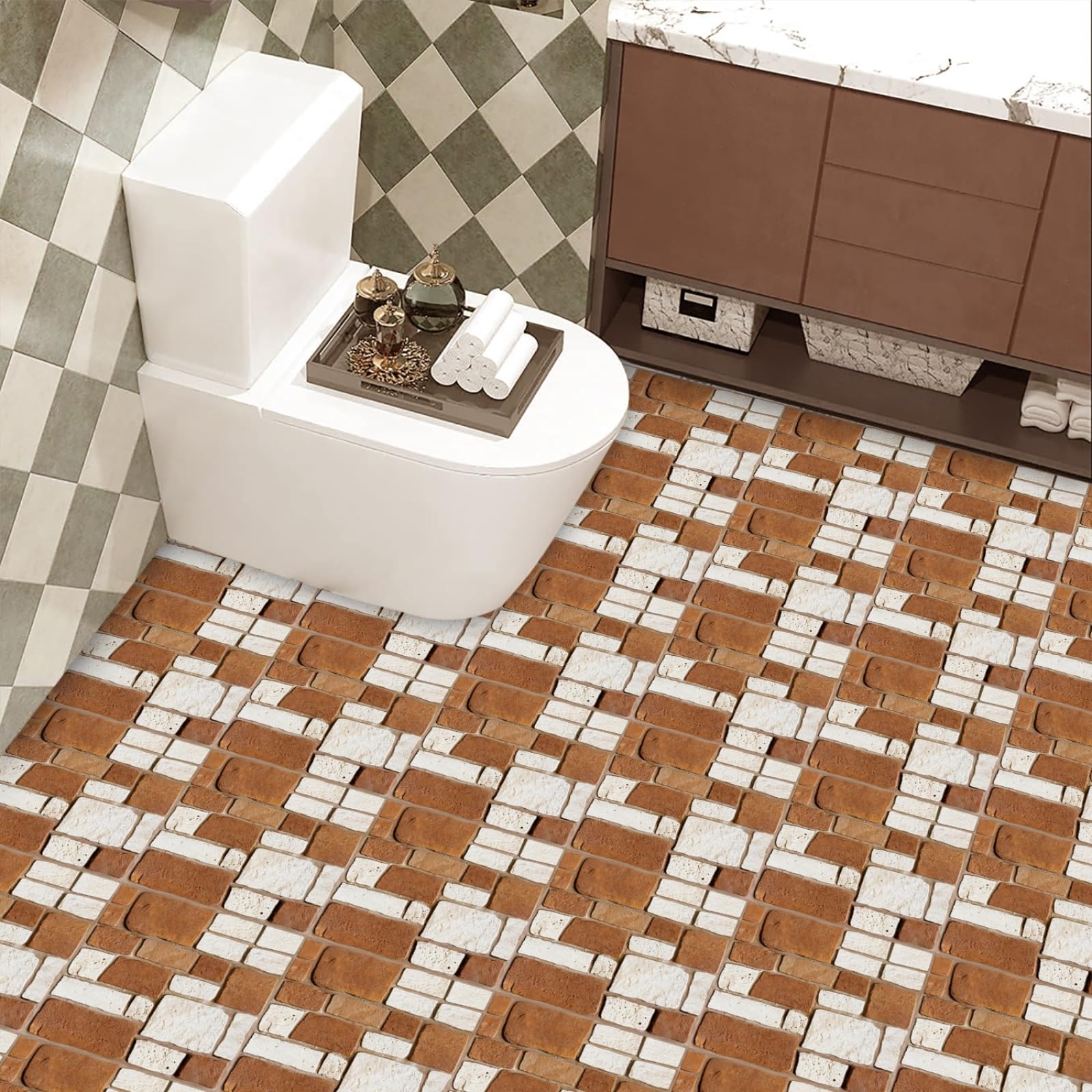 Stick on Tiles Orange Beige Brick Tile Stickers for Bathroom Kitchen Backsplash Waterproof Tile Covers for Fireplace Surround Cabinet Furniture Stick on Kitchen Tiles 10x10 cm/10 pcs