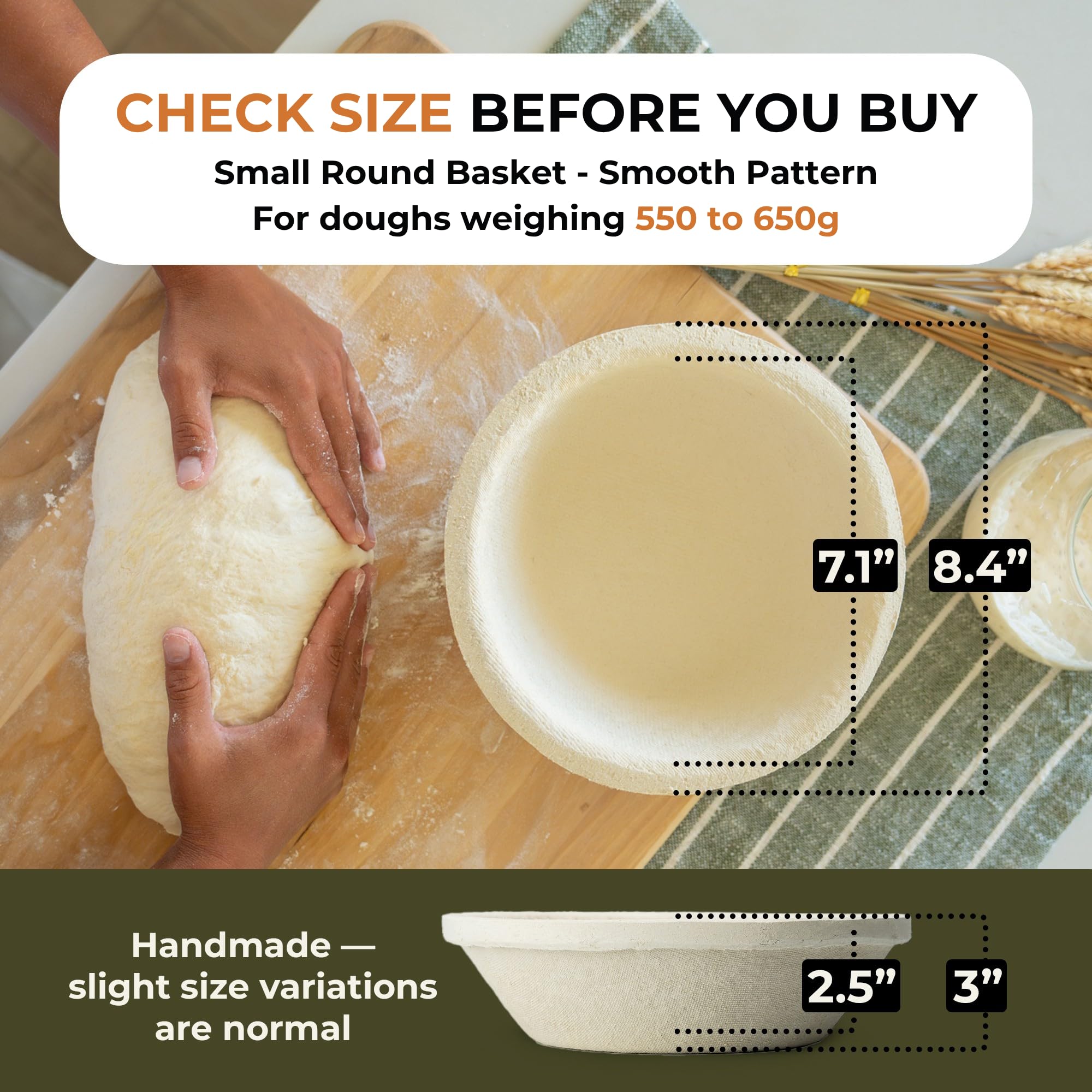 Bulka Banneton - Cestino per lievitazione pane, piccolo, 17,8 cm, rotondo