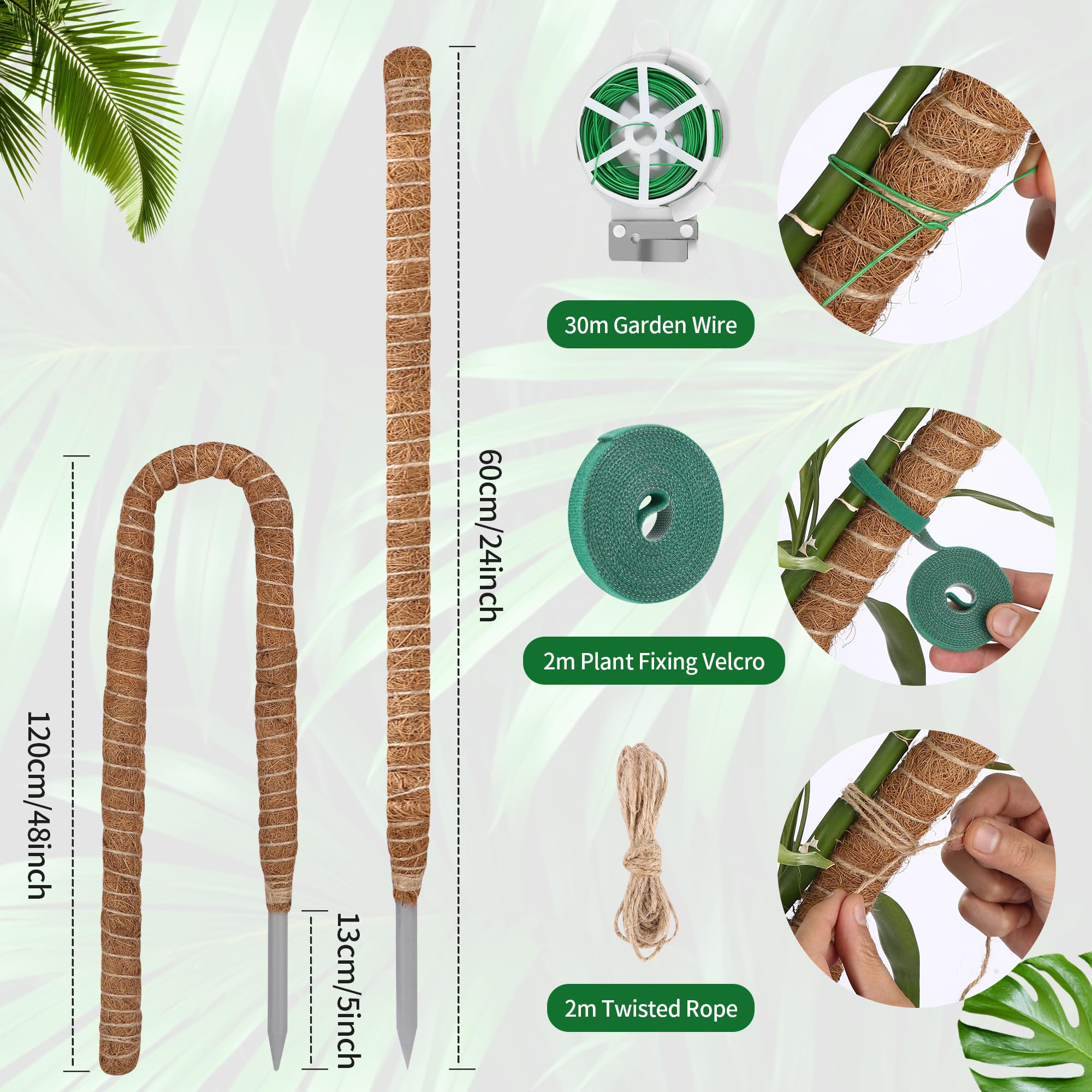 Tyczka z Mchu, 120 cm Tyczka z Mchu do Monstera, Pomoc do Wspinaczki Monstera, Podpora do Roślin, Pomoc do Wspinaczki dla Roślin Domowych, Tyczka do Roślin, Tyczka z Mchu z Akcesoriami