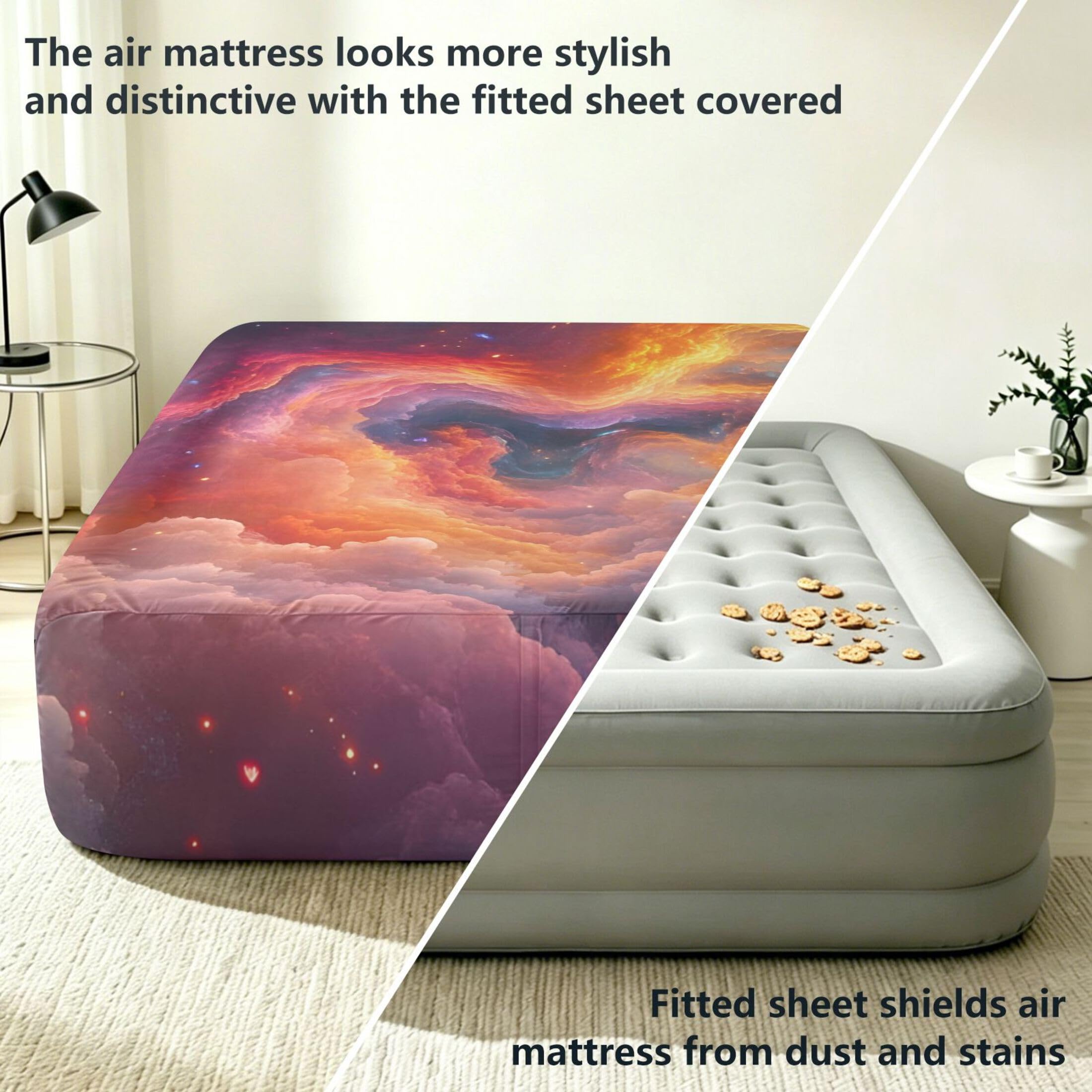 Colorful Clouds Sábana bajera individual para colchón de aire, bolsillo extra profundo de 24 pulgadas, funda suave y transpirable con apertura de válvula de cremallera para cama de aire