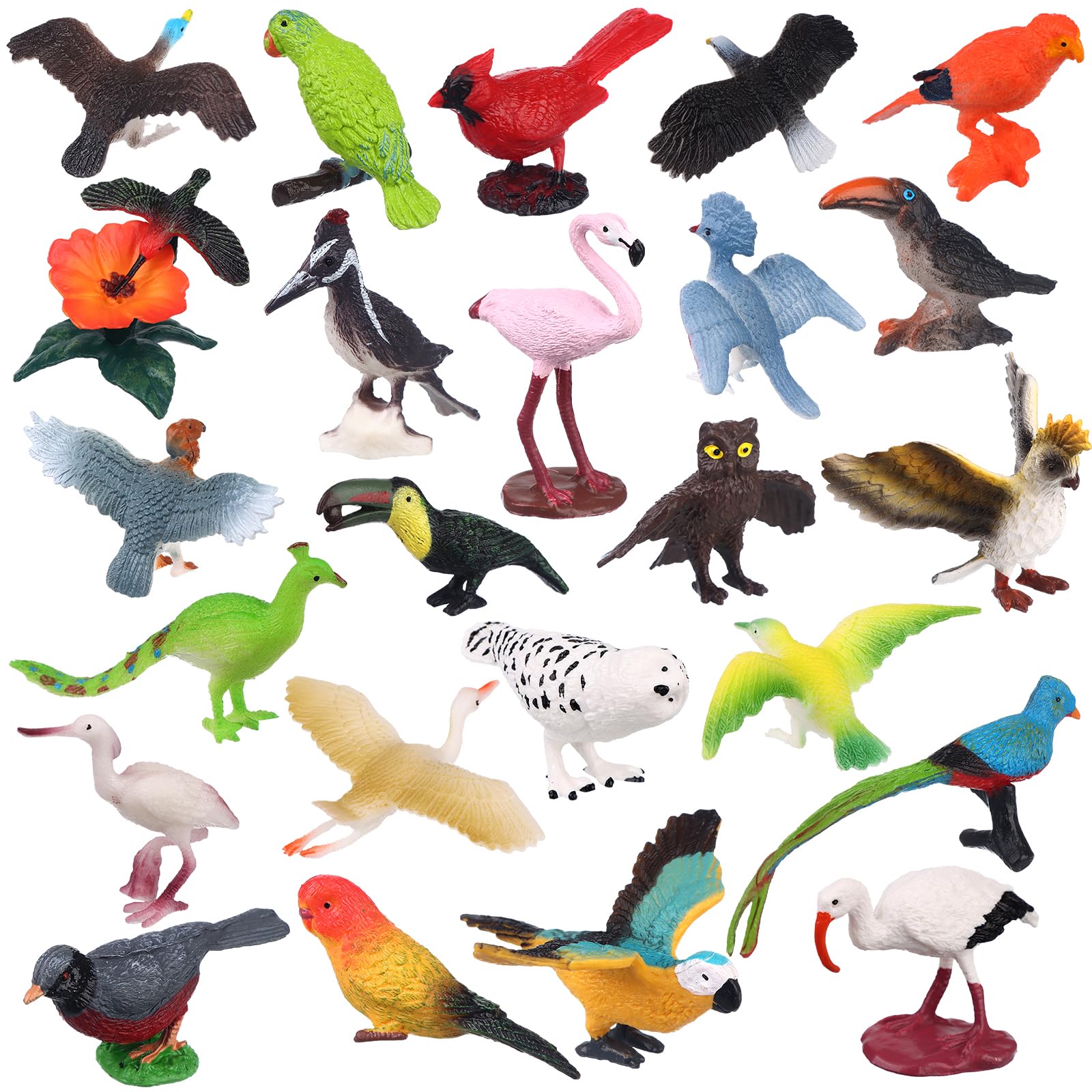 24 Pcs Realistic Bird Animals Figurines Mini Bird Figures Model Eagle Parrot Robin Owl Plastic Birds Figures Fairy Garden Accessories Dollhouse Birthday Cake Toppers