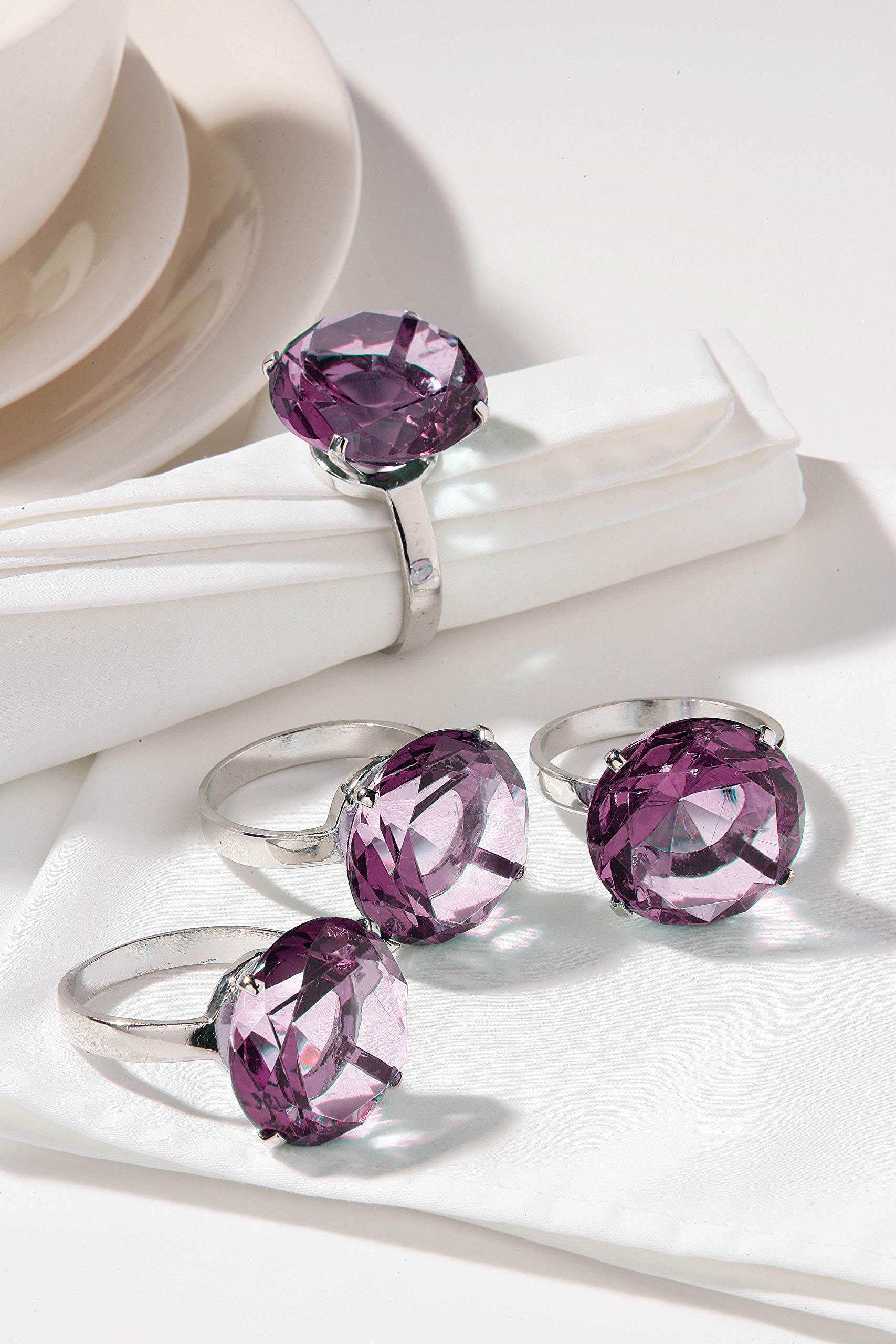 Premier Housewares Diamante Napkin Rings - Set of 4, Purple, H6 x W4 x D5cm - Image 2