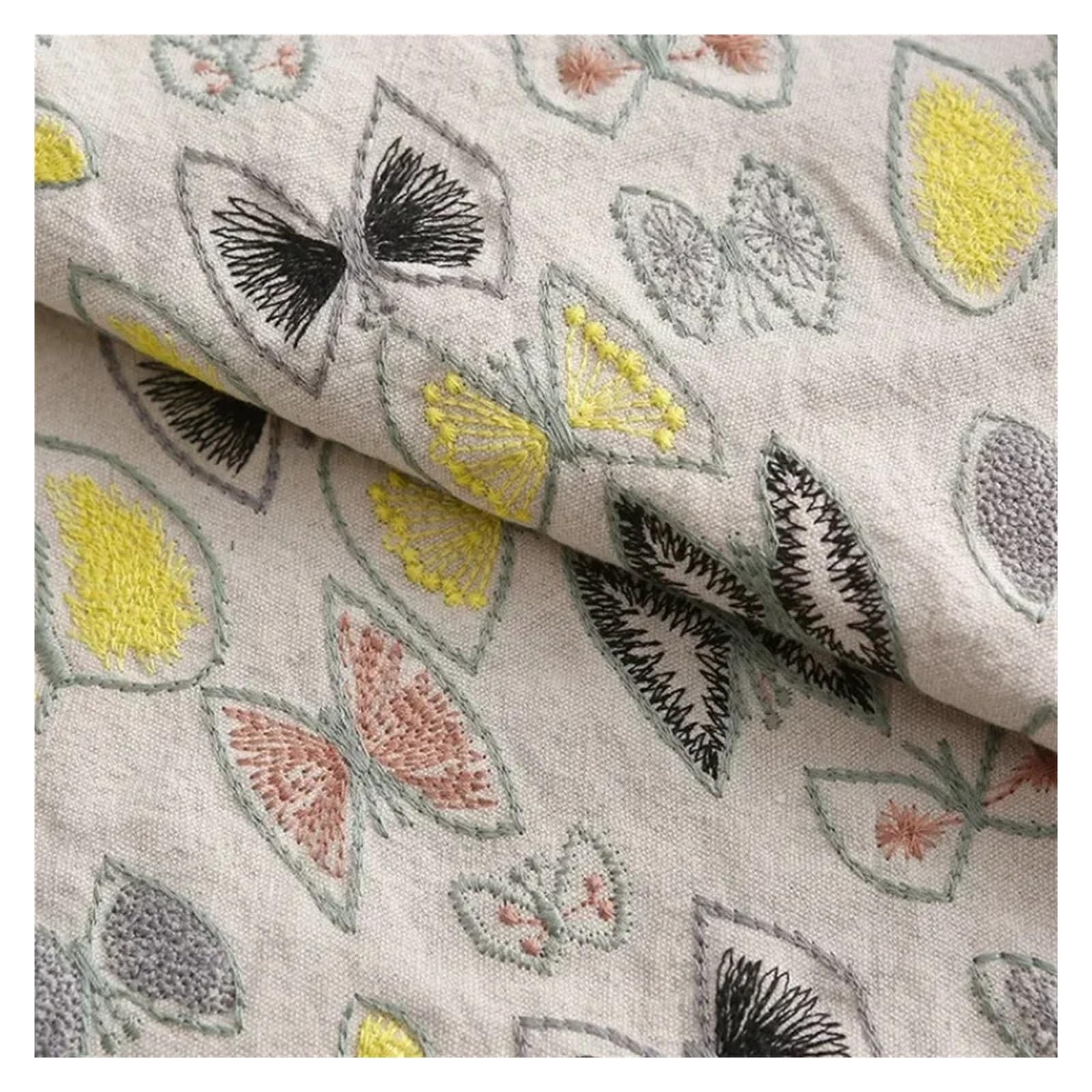Tissu Bricolage Industrie Lourde Broderie Tridimensionnelle Lin Dessin Animé Papillon Canapé Rideau(Color03)