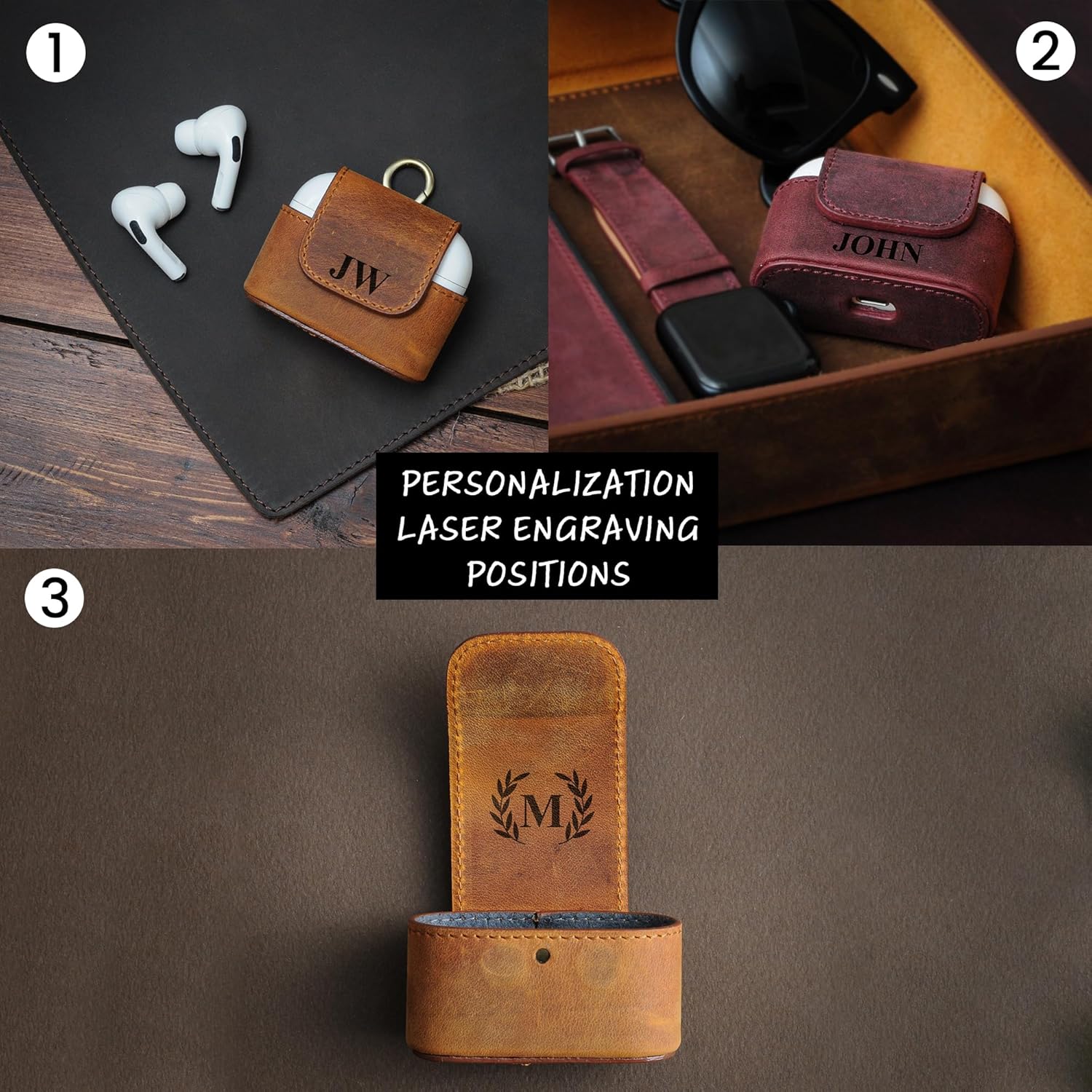 Handcrafted Leather Case Compatible with AirPods Pro with KeyChain, Protective Personalized Handmade Cover with Magnetic Lid, Green