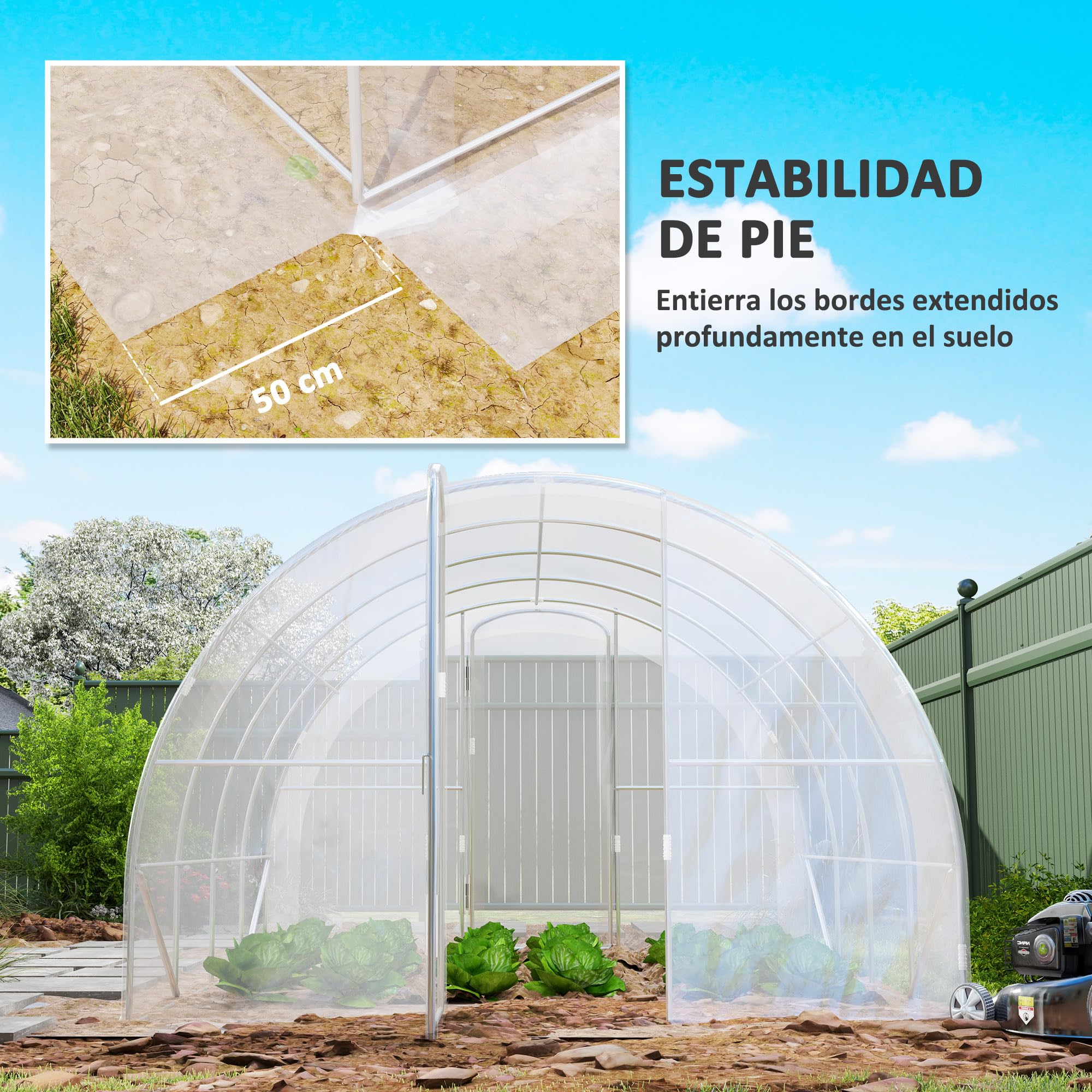 Outsunny Invernadero de Túnel 4x3x2 m Invernadero de Jardín con 2 Puertas Cubierta PE 150g/m² Estructura de Acero Galvanizado y Techo Redondeado para Cultivos Plantas Flores Transparente