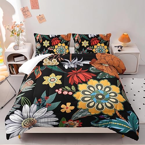 Miniatura 10 de Juego de edredón de 3 piezas con diseño de girasol verde, tamaño individual, juego de ropa de cama floral de granja para niñas y niños, ropa de cama
