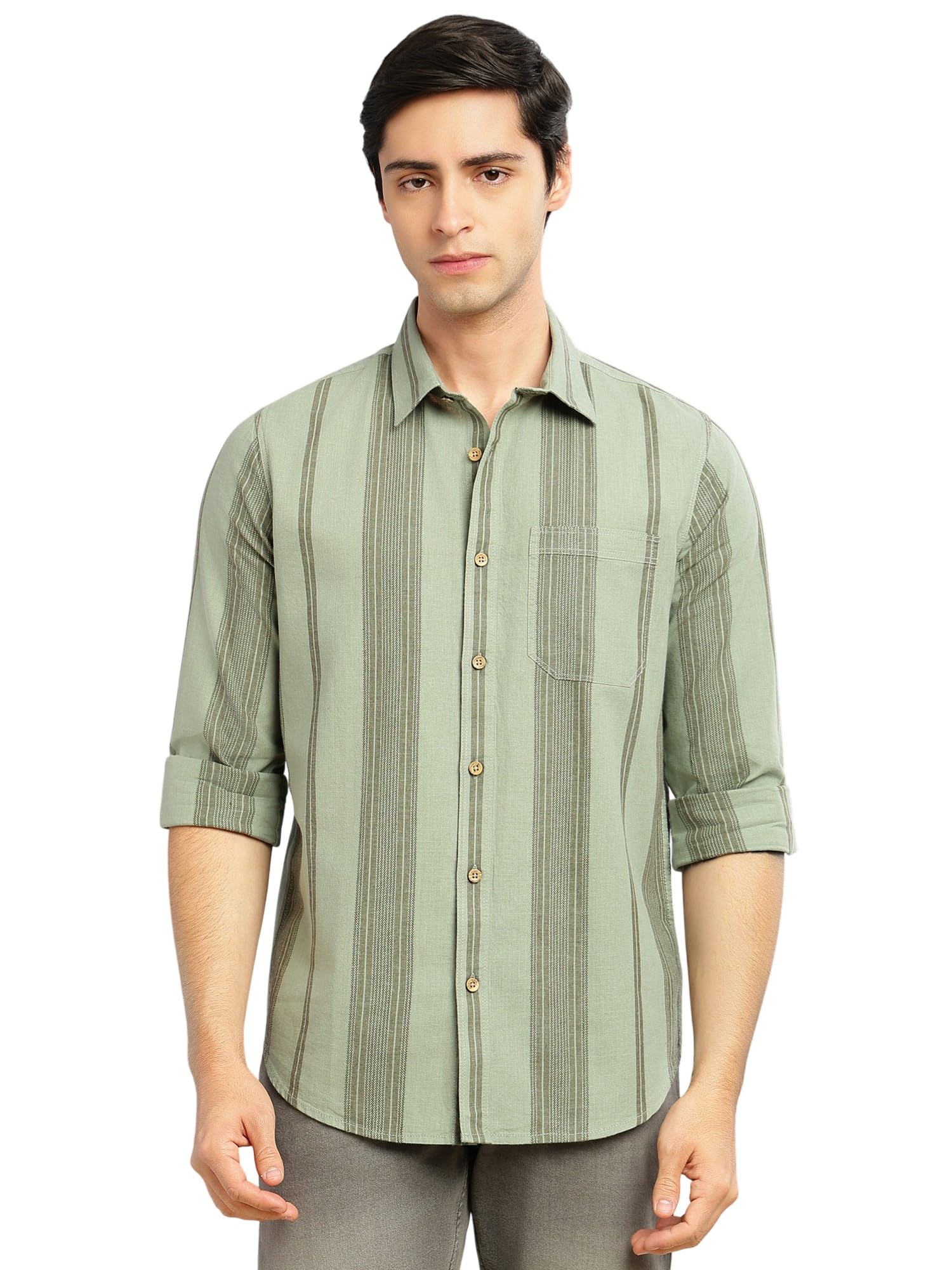 Men's Striped Casual Shirt | Slim Fit Cotton Linen | Full Sleeve | Spread Collar | Premium Cricket Club Collection-image-22