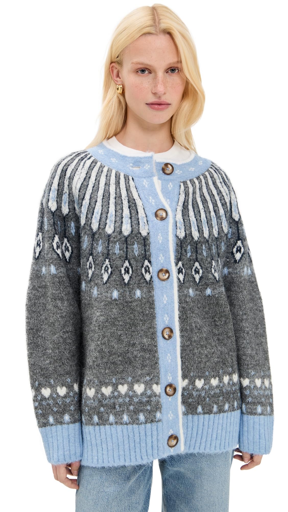 BLANKNYC Womens Hot Take Jaquard Cardigan Sweater