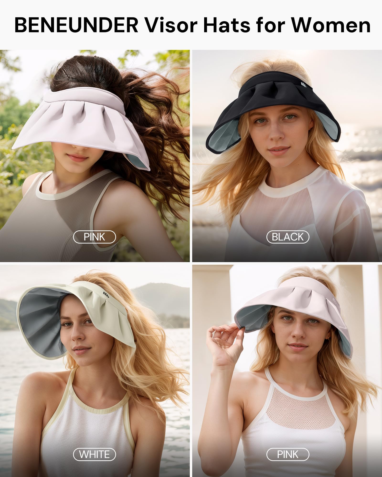 BENEUNDER Sheel - Sombreros de sol para mujer, ala ancha, plegable, protección UV, UPF50+, viseras para viajes al aire libre, vacaciones