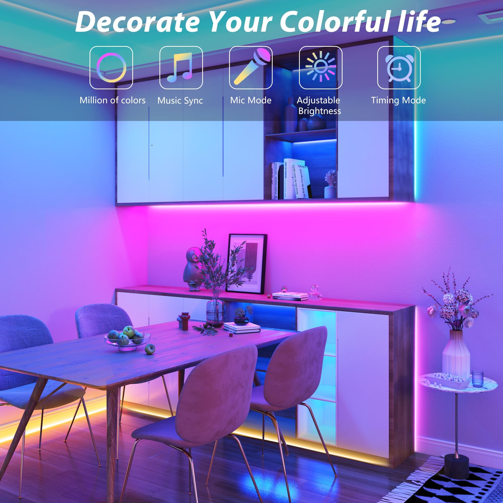Ledagic LED-Streifen für den Außenbereich, 200 m, wasserdicht, IP68, LED-Streifen für den Außenbereich, wasserdicht, mit Fernbedienung und App-Steuerung, LED-Außenlichter, RGB-Lichterkette für