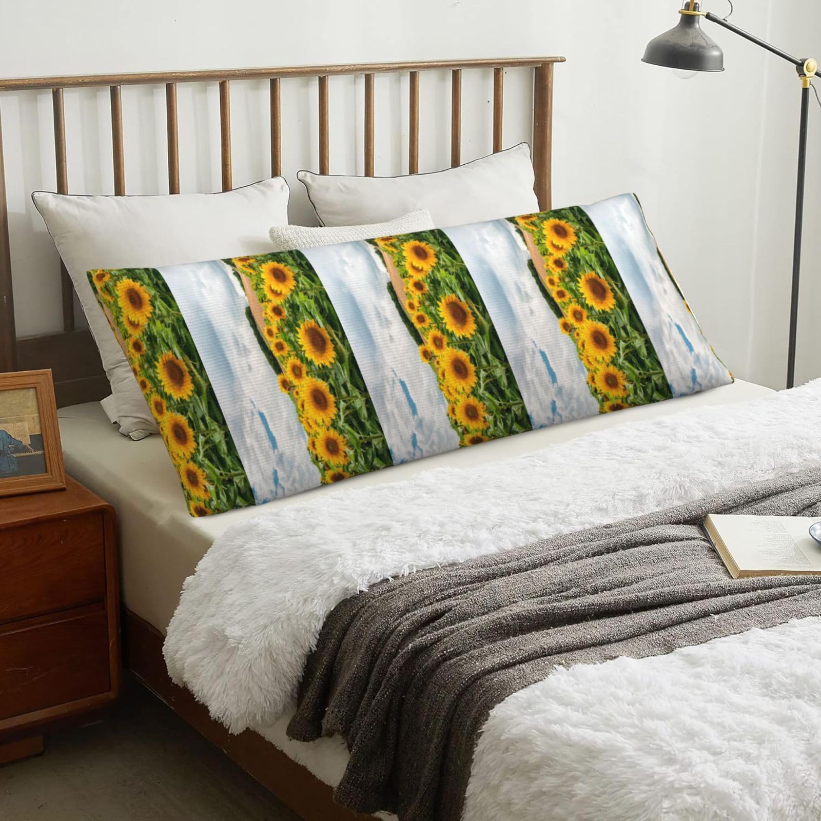Sunflower Field, Body Pillow Cover with Zipper,Long Body Pillowcase 20 x 60 in