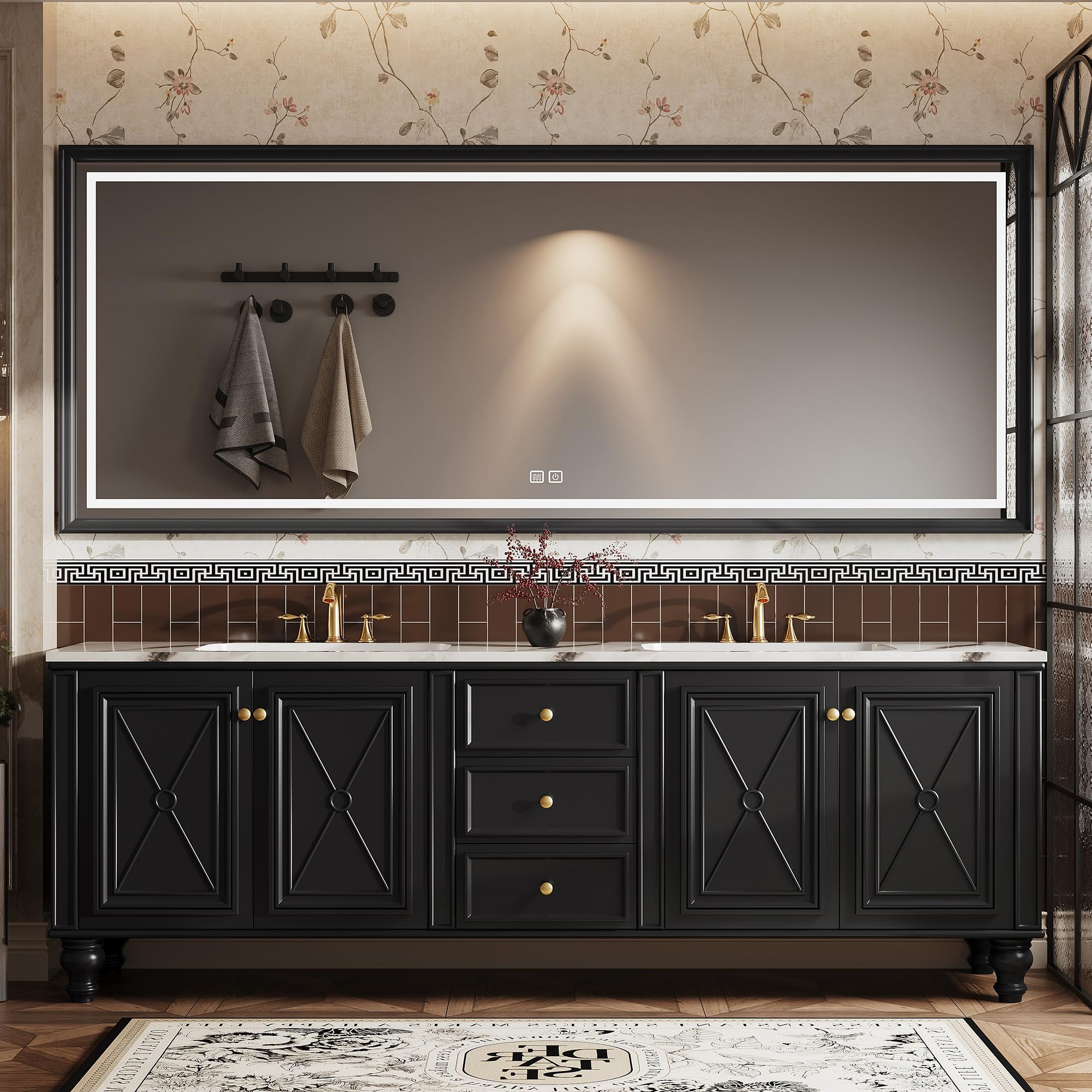 Vanity - Mobile da bagno con doppio lavabo, in legno massello, moderno, elegante e funzionale, per ristrutturazione e ristrutturazione della casa