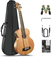 Caramel UEM48 Baixo Ukulele acústico e elétrico de mogno laminado 76 cm