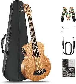 Caramel UEM48 Baixo Ukulele acústico e elétrico de mogno laminado 76 cm