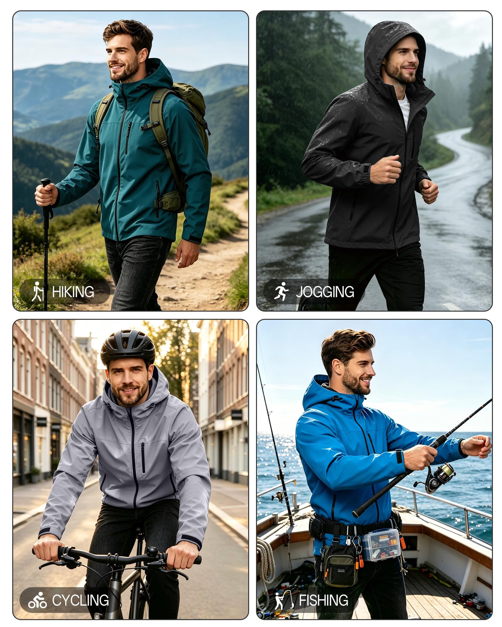Chaqueta Softshell impermeable transpirable para hombre Chaqueta de lluvia ligera Cortavientos Packable Impermeable para bicicleta con capucha