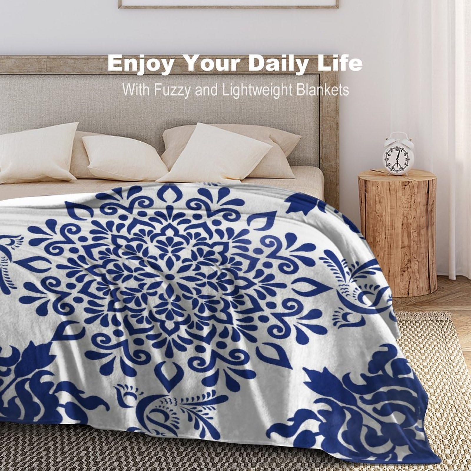 40x50in Flannel Fleece Throw Blanket for Couch Office Bed Chinese Classical Style Blue And White Porcelain Print Lightweight Plush Fuzzy Cozy Soft Blankets And Throws for Kids All Season Use - Image 3