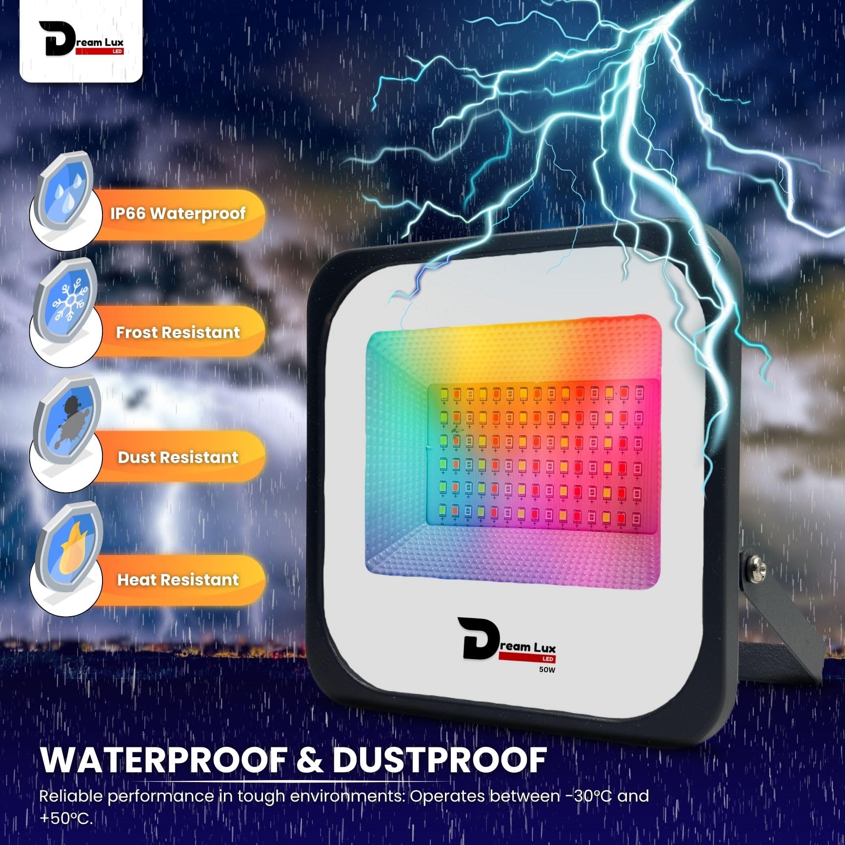 Dreamlux RGB Flood Light - Waterproof & Energy Efficient -8