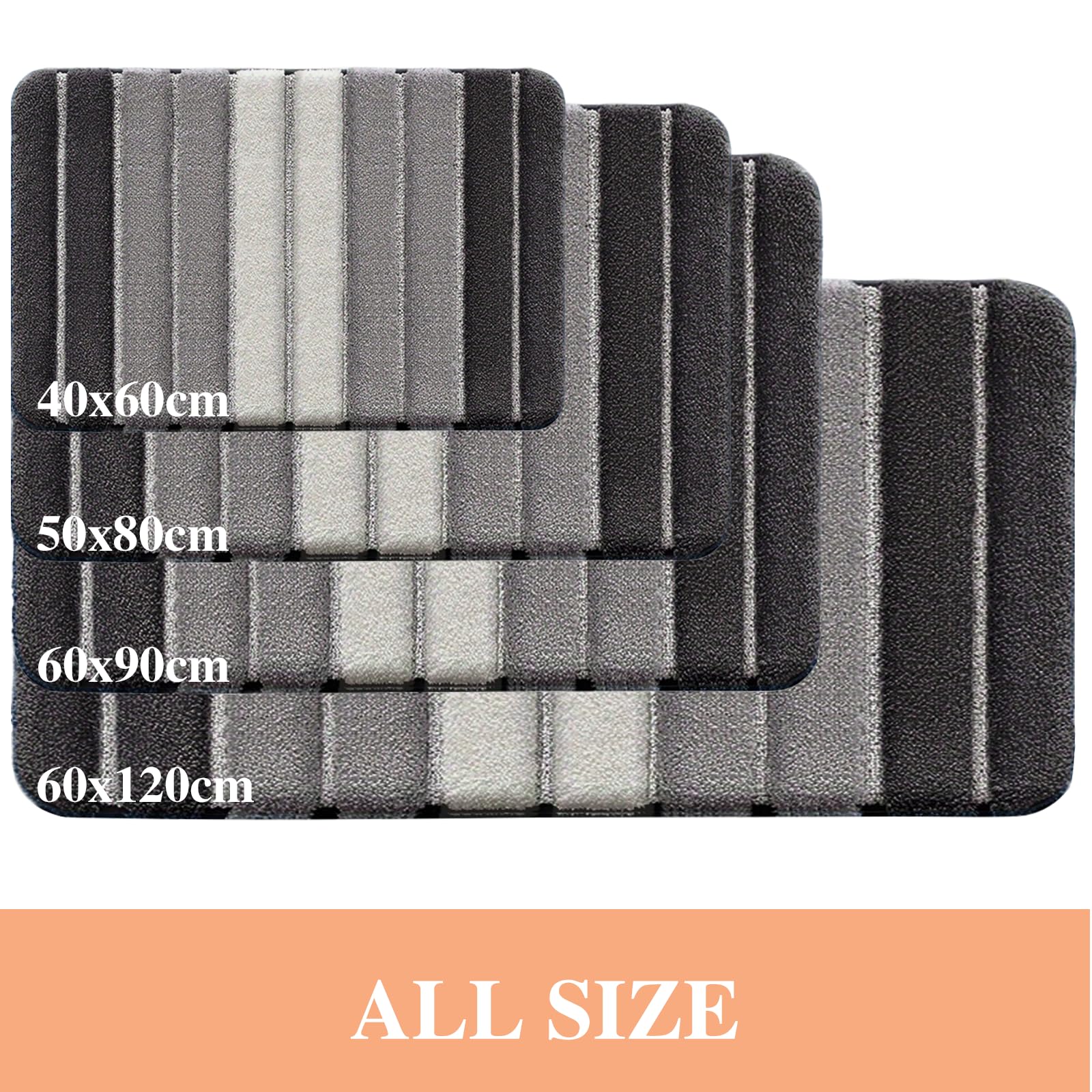 wyewye Microfibre Bath Mat, Door Mat, Bath Rug, Super Absorbent Bathroom Rug 50x80 cm, Grey - Image 2