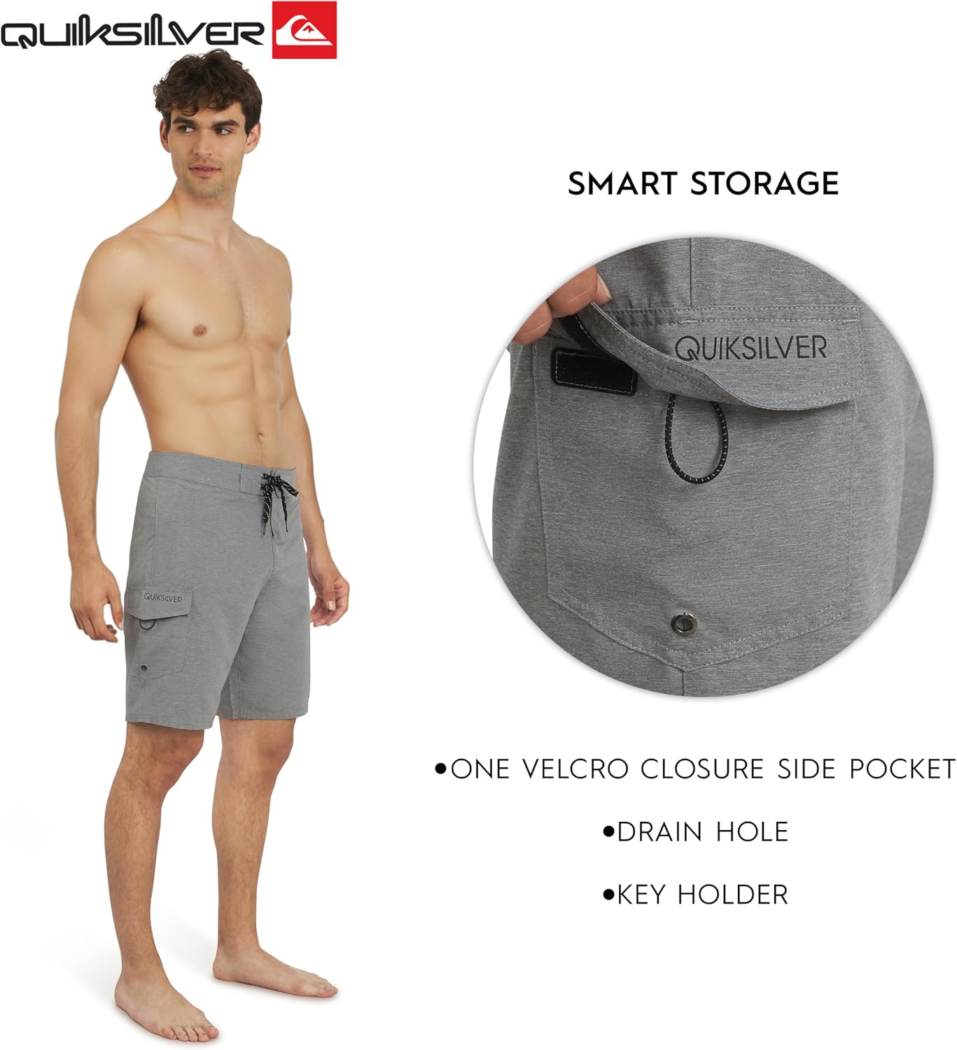 Quiksilver Men's Swimwear Regular Fit Fixed Waist UPF 50 Quick Dry 20 Inch Board Shorts