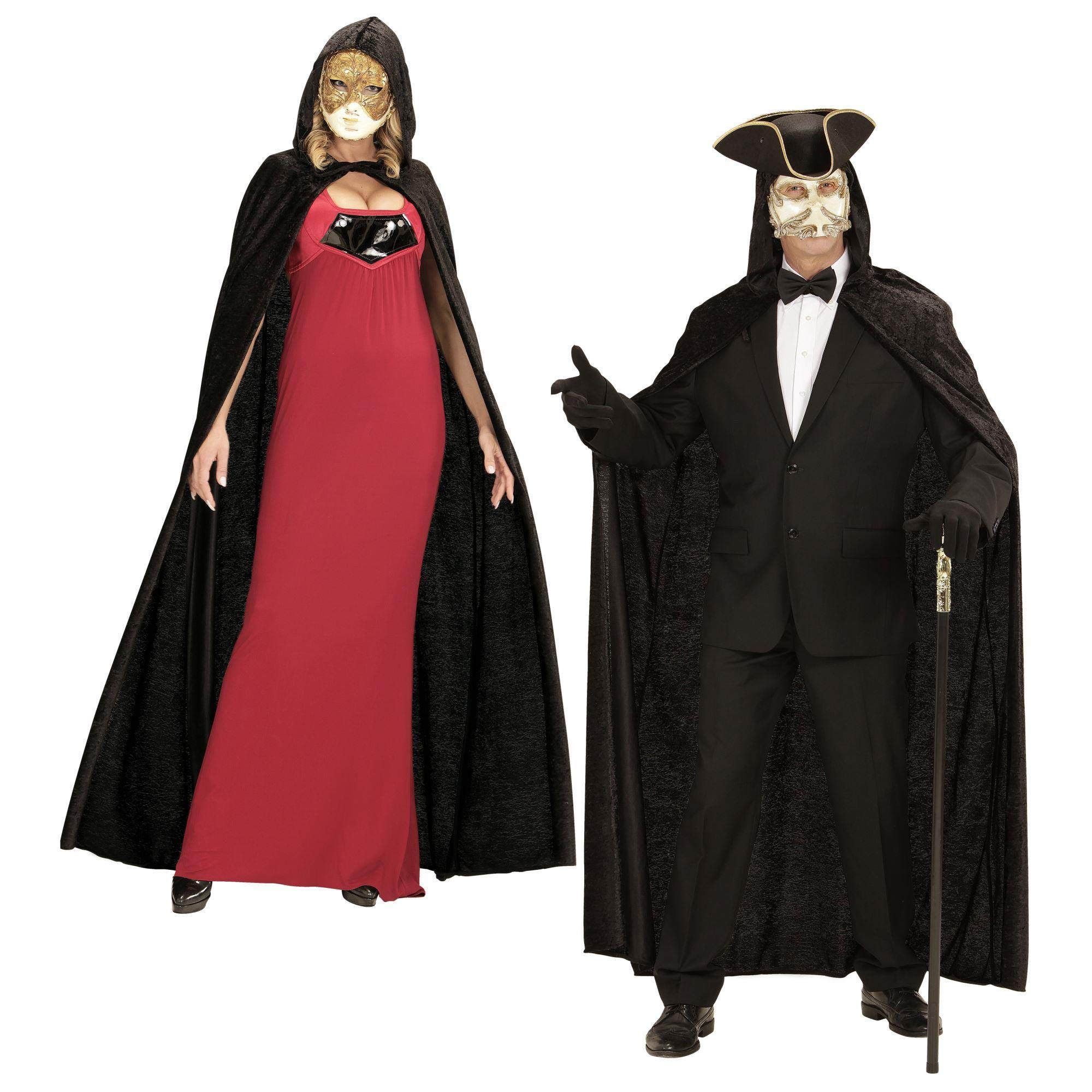 Hooded Cape Black Velvet 150cm Accessory for Halloween Fancy Dress
